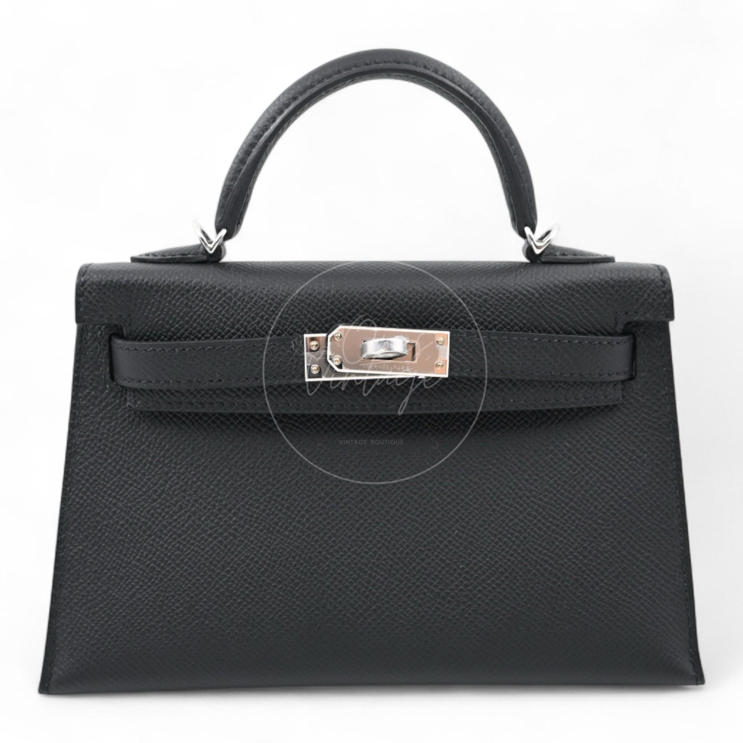Hermes Mini Kelly Handbag PHW Black Stamp W