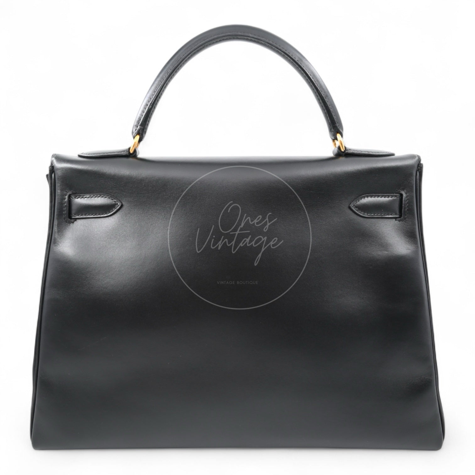 Hermes Kelly Retourne Size 32 Box Leather Handbag GHW Black Square B