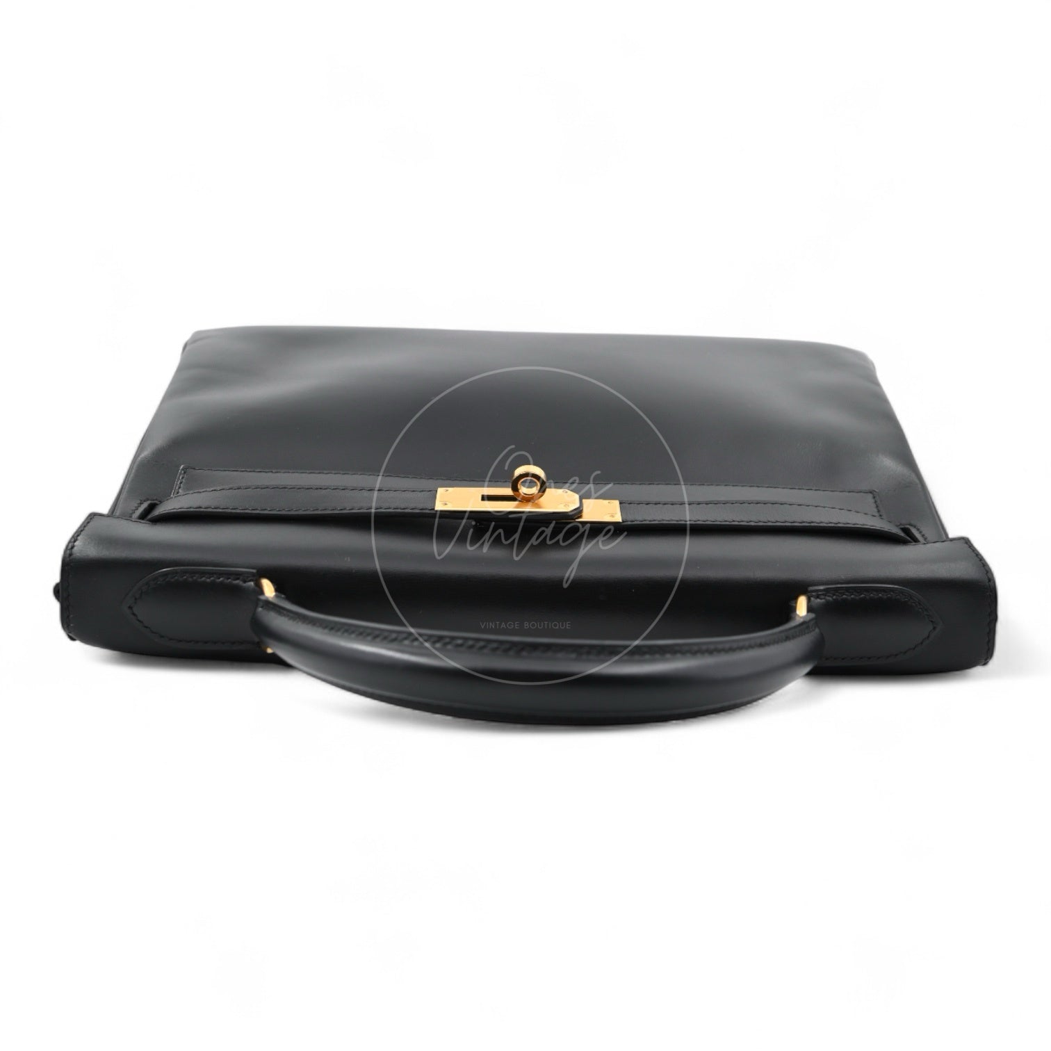 Hermes Kelly Retourne Size 32 Box Leather Handbag GHW Black Square B