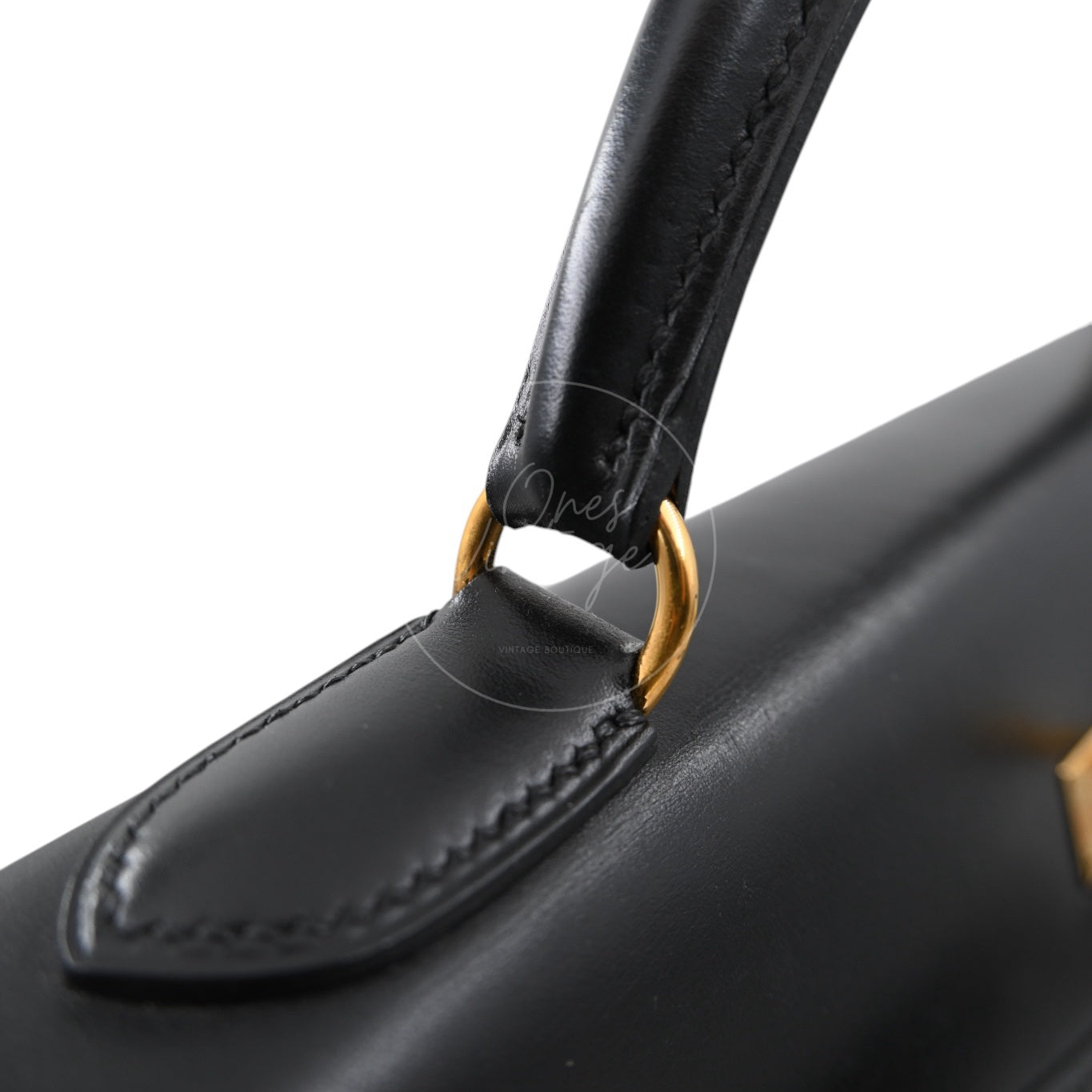 Hermes Kelly Retourne Size 32 Box Leather Handbag GHW Black Square B