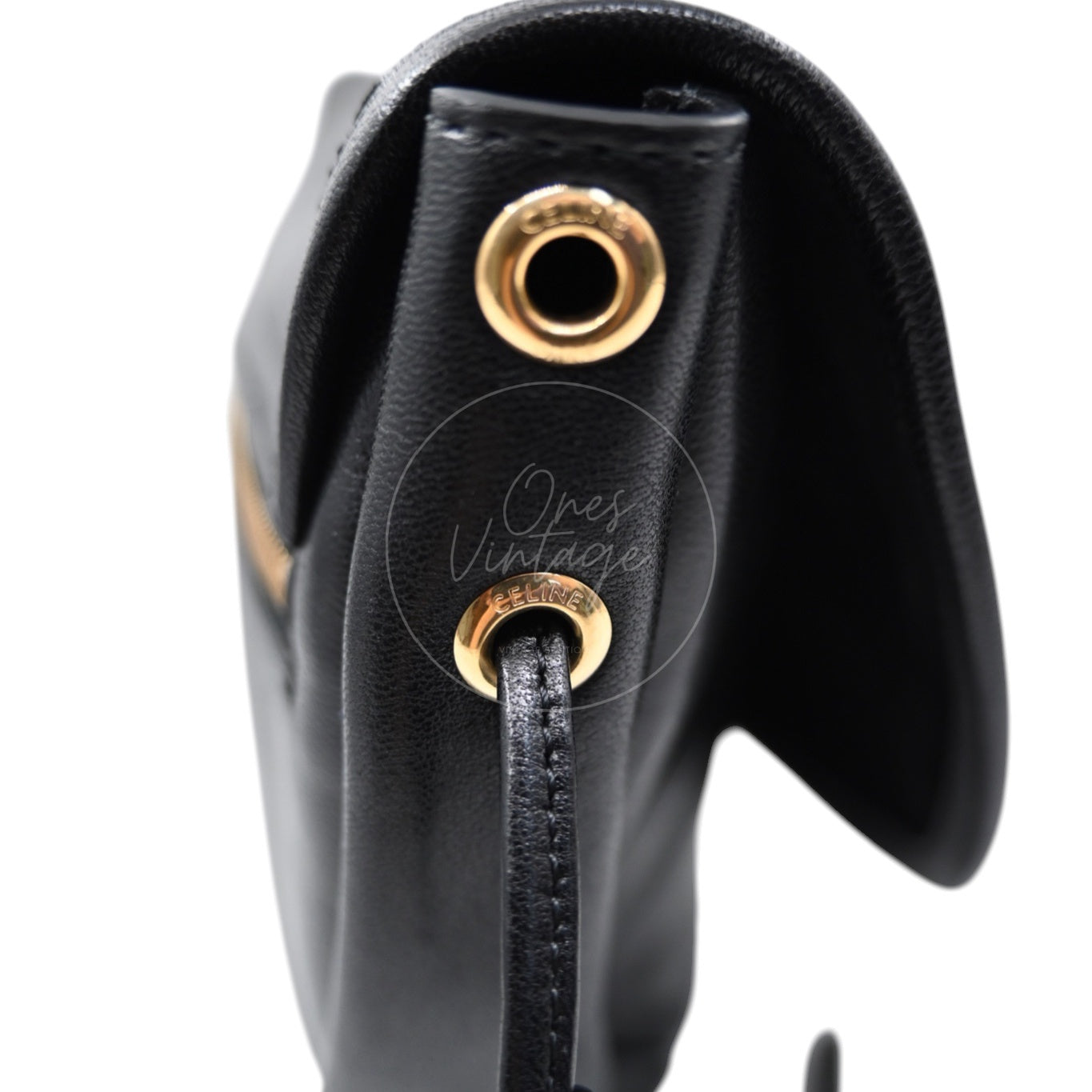 Celine Halfmoon Soft Triomphe Bag In Supple Shiny Lambskin GHW Black SLM4276