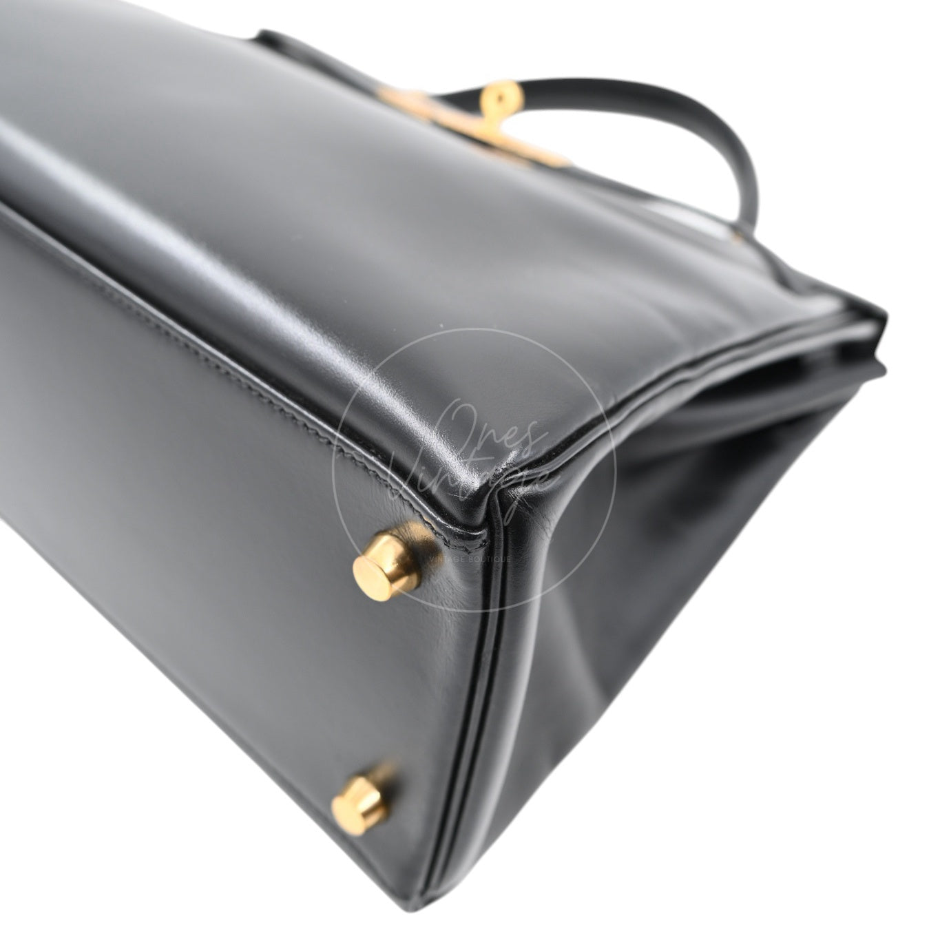 Hermes Kelly Retourne Size 32 Box Leather Handbag GHW Black Square B
