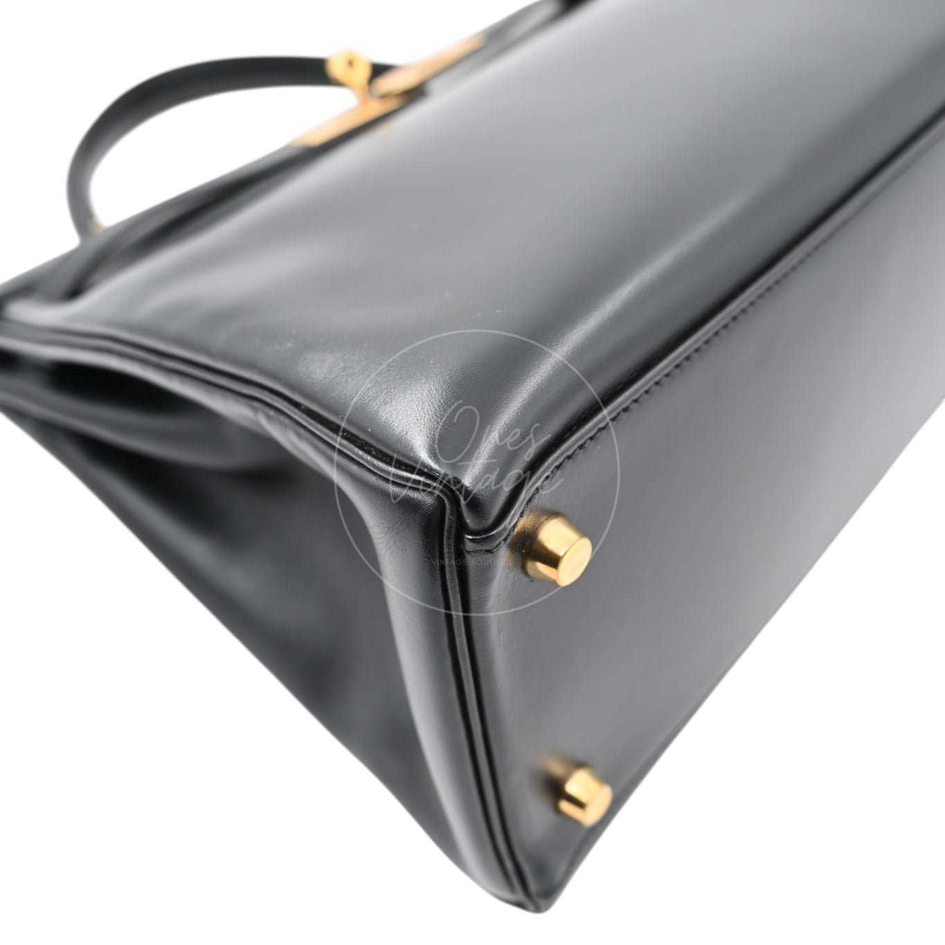 Hermes Kelly Retourne Size 32 Box Leather Handbag GHW Black Square B