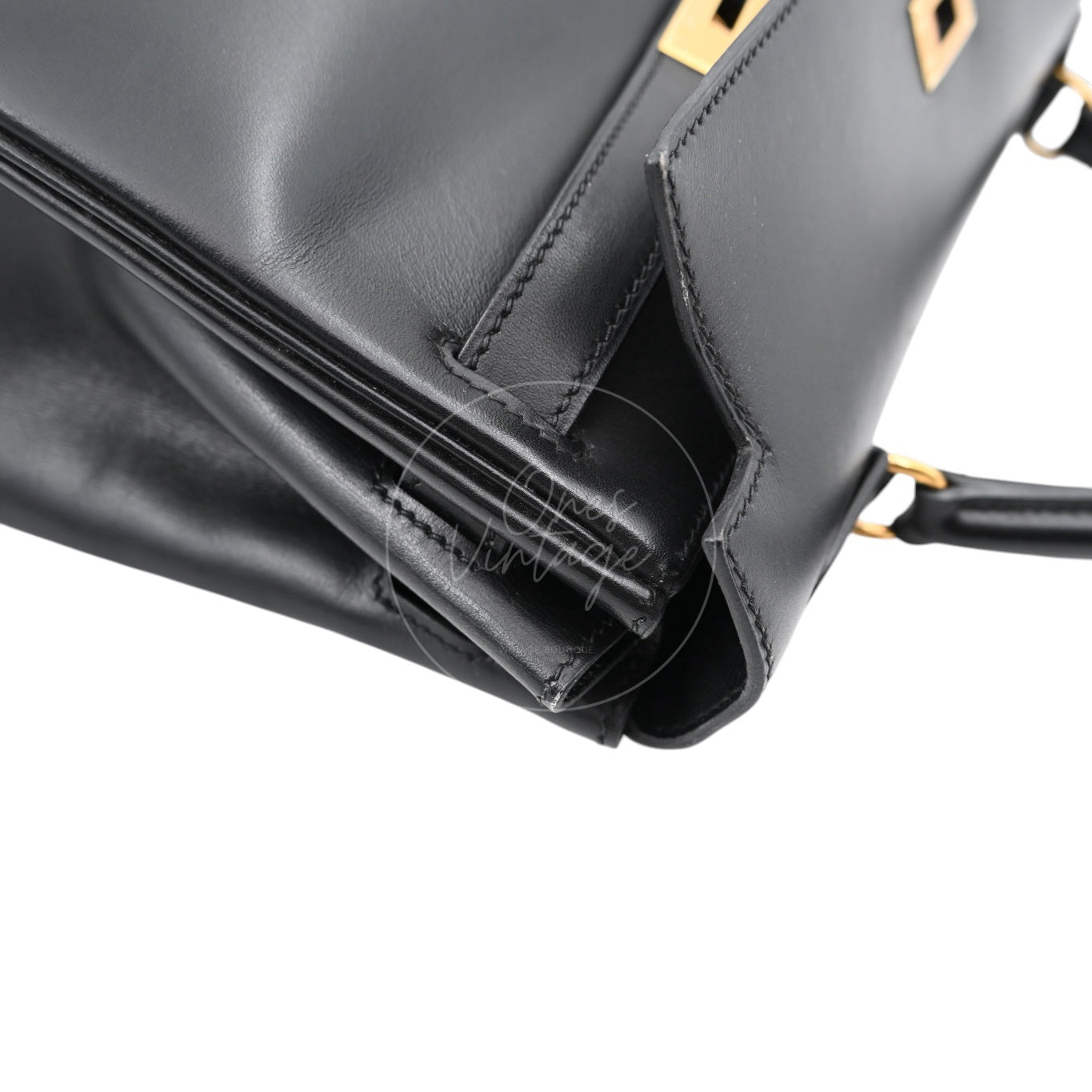 Hermes Kelly Retourne Size 32 Box Leather Handbag GHW Black Square B