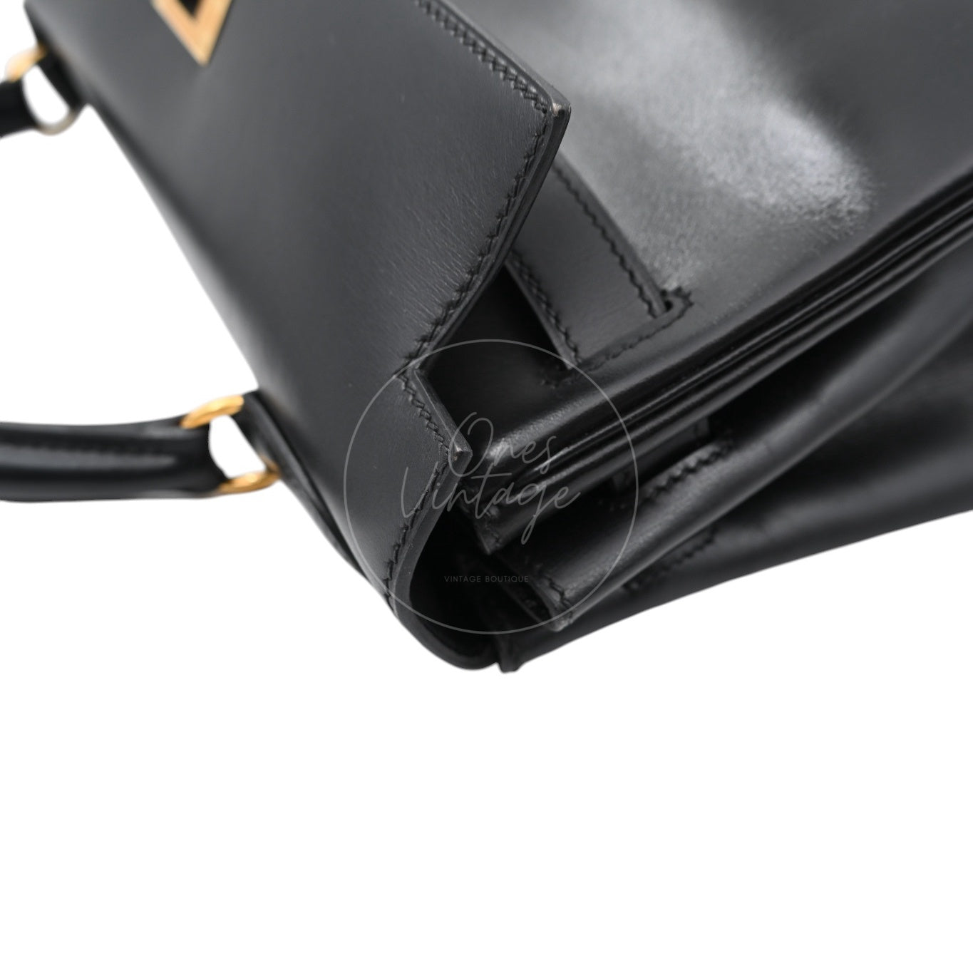 Hermes Kelly Retourne Size 32 Box Leather Handbag GHW Black Square B