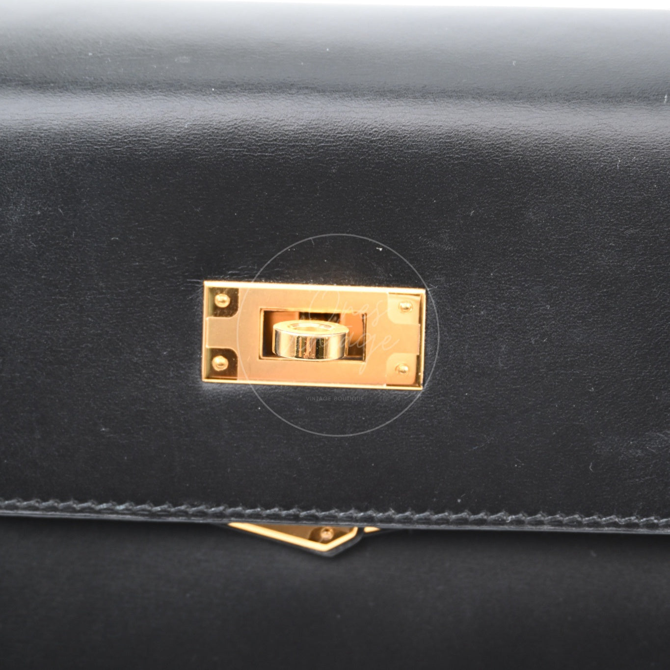 Hermes Kelly Retourne Size 32 Box Leather Handbag GHW Black Square B