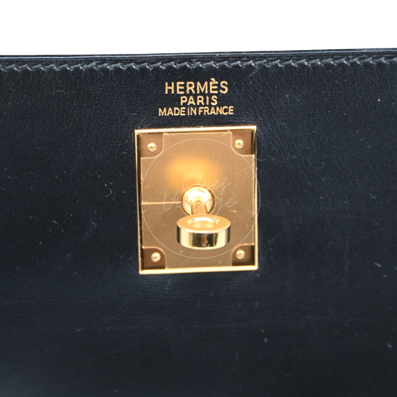 Hermes Kelly Retourne Size 32 Box Leather Handbag GHW Black Square B
