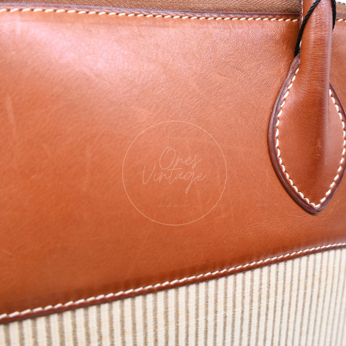Hermès Bolide 26 in Fauve Barenia leather and Crinoline fabric with palladium-plated hardware, Square D stamp, opposite oval leather patch and Crinoline weave