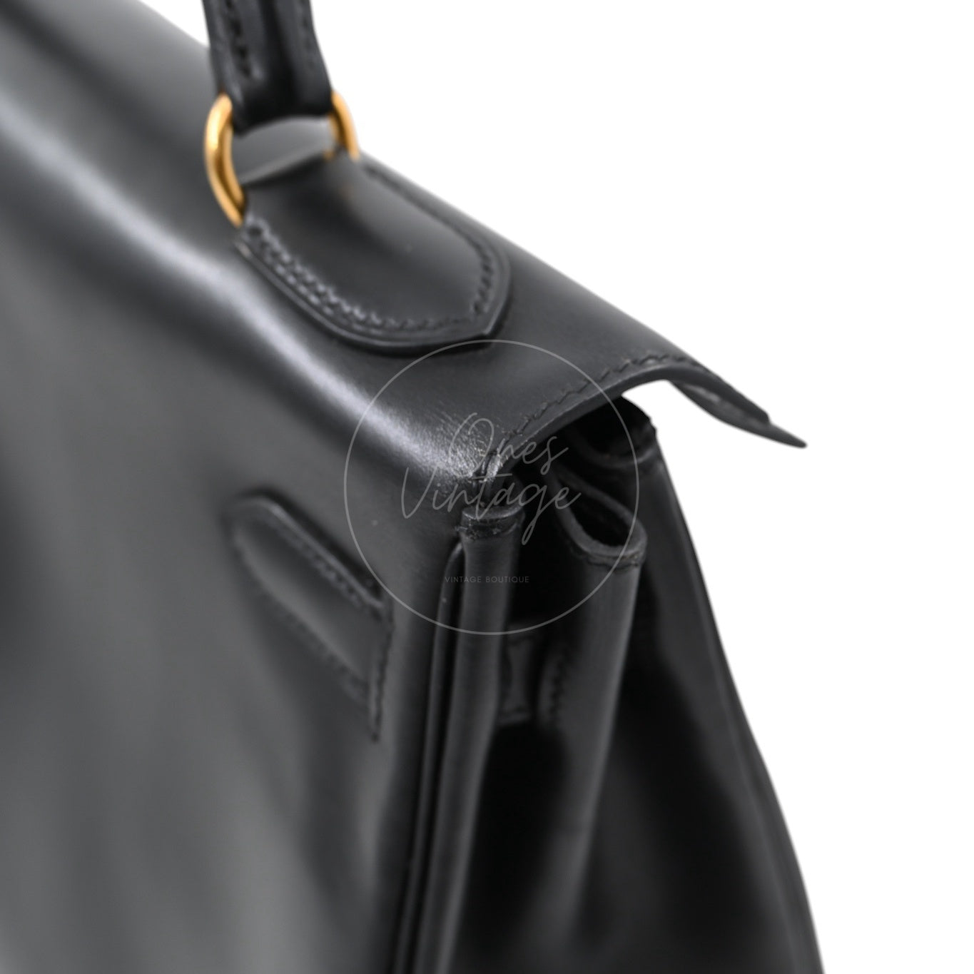 Hermes Kelly Retourne Size 32 Box Leather Handbag GHW Black Square B