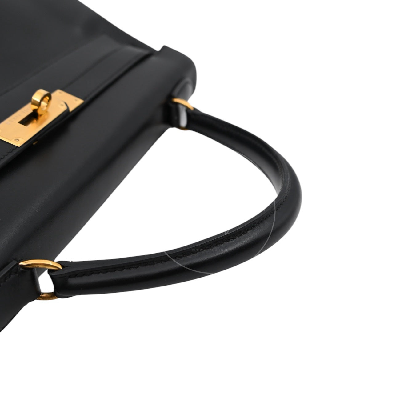 Hermes Kelly Retourne Size 32 Box Leather Handbag GHW Black Square B