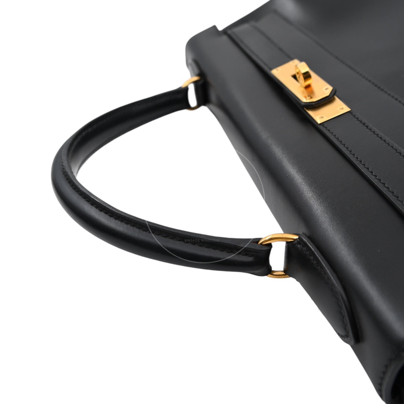 Hermes Kelly Retourne Size 32 Box Leather Handbag GHW Black Square B
