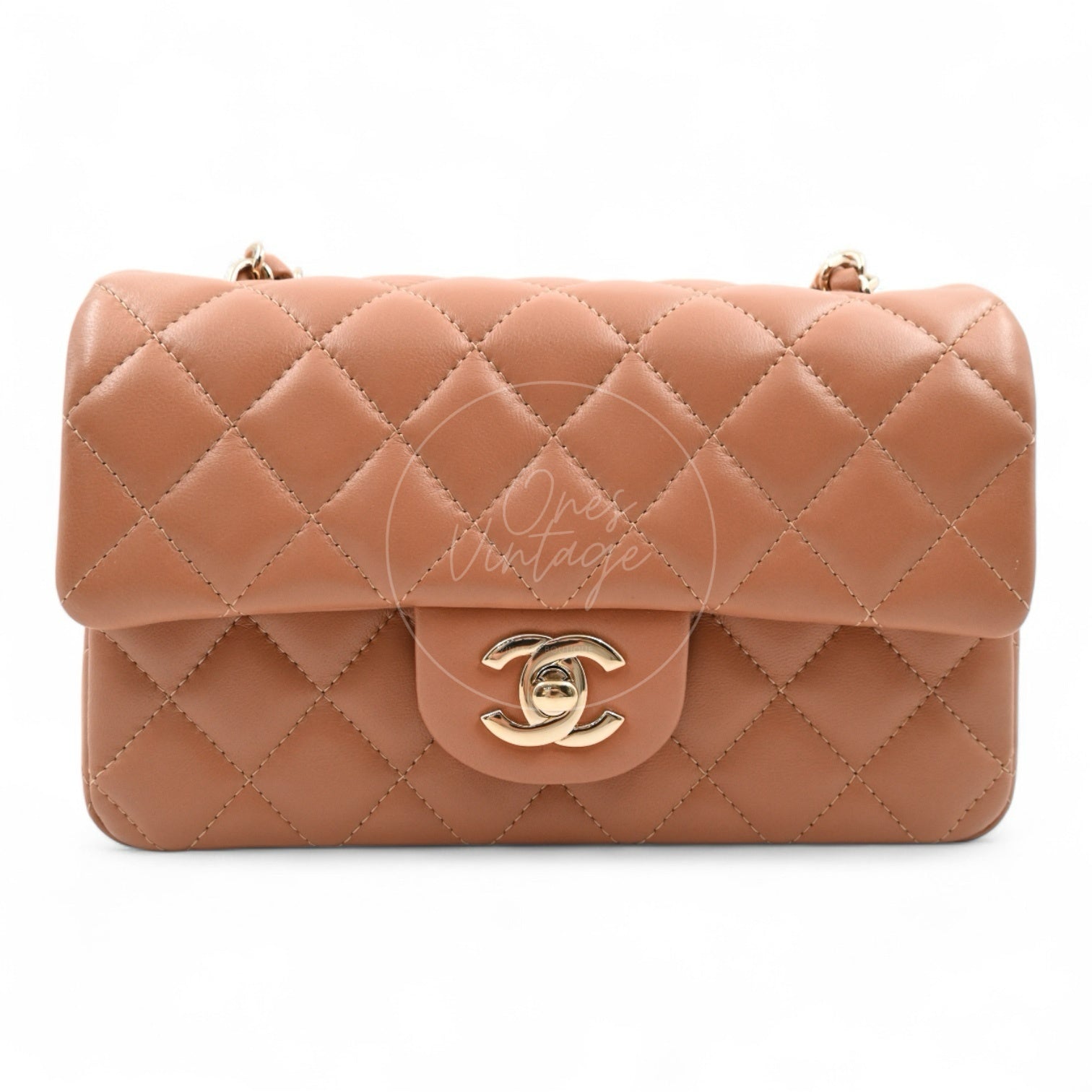 Chanel 21P Caramel Rectangular Lambskin Leather Mini Flap Bag