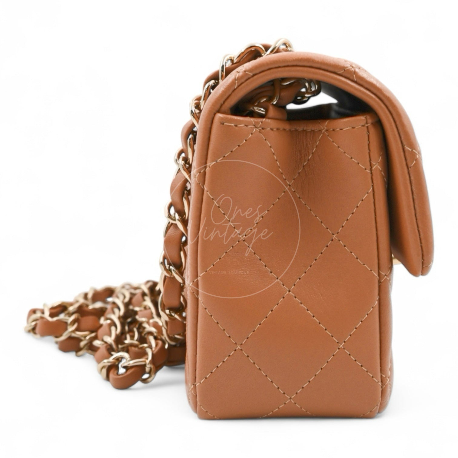 Chanel 21P Caramel Rectangular Lambskin Leather Mini Flap Bag