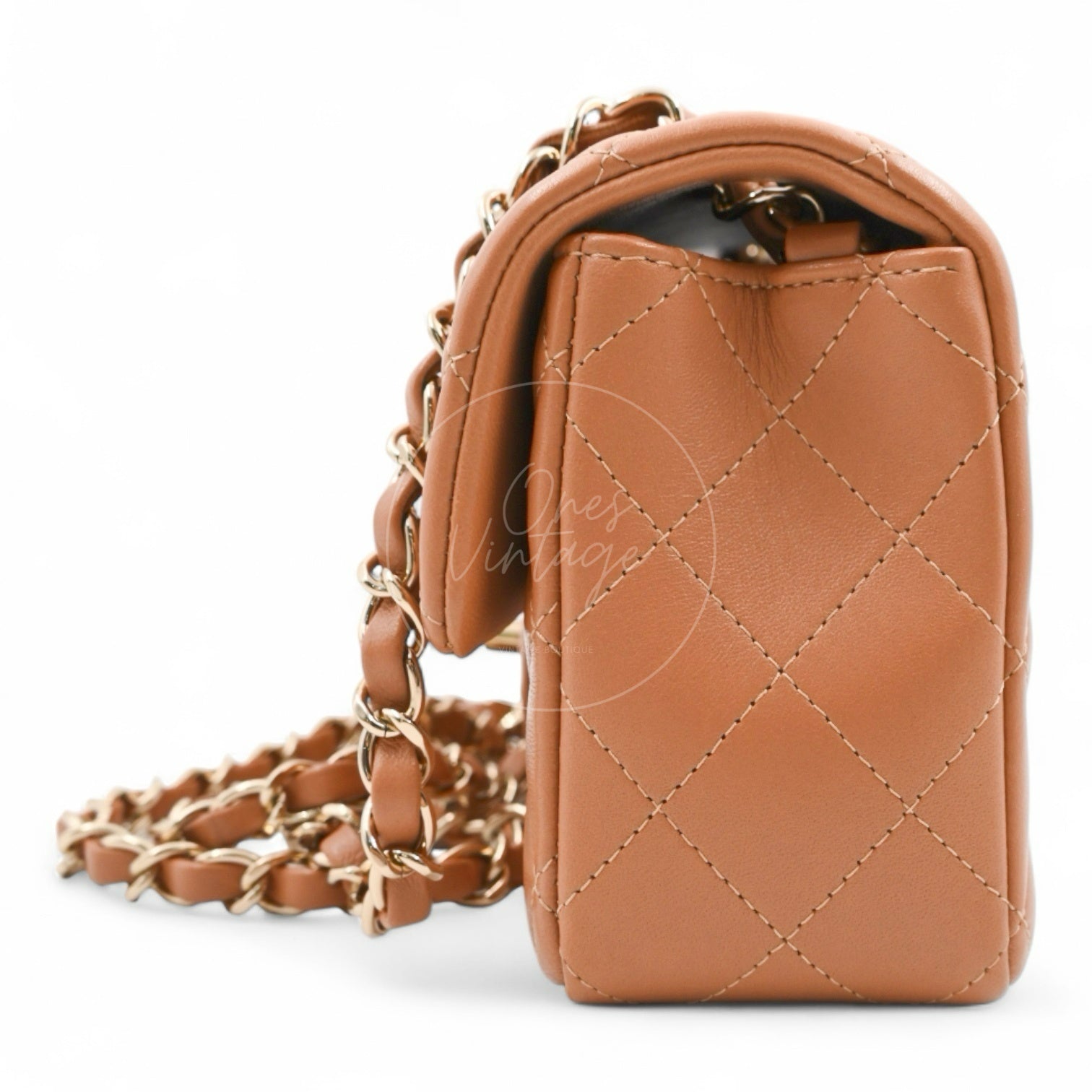 Chanel 21P Caramel Rectangular Lambskin Leather Mini Flap Bag