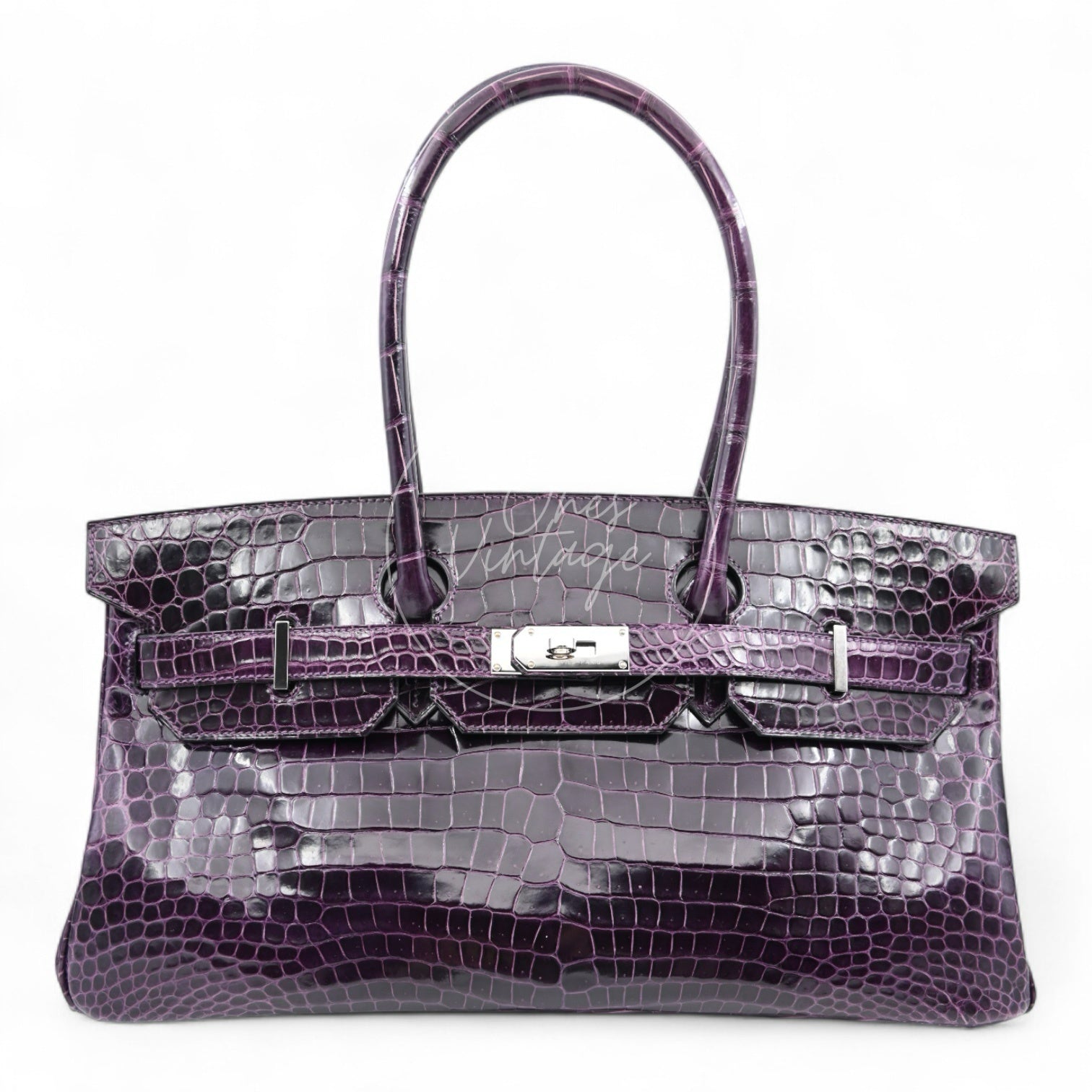 Hermes Shoulder Birkin Cassie Shiny Porosus Croco PHW Purple Stamp O