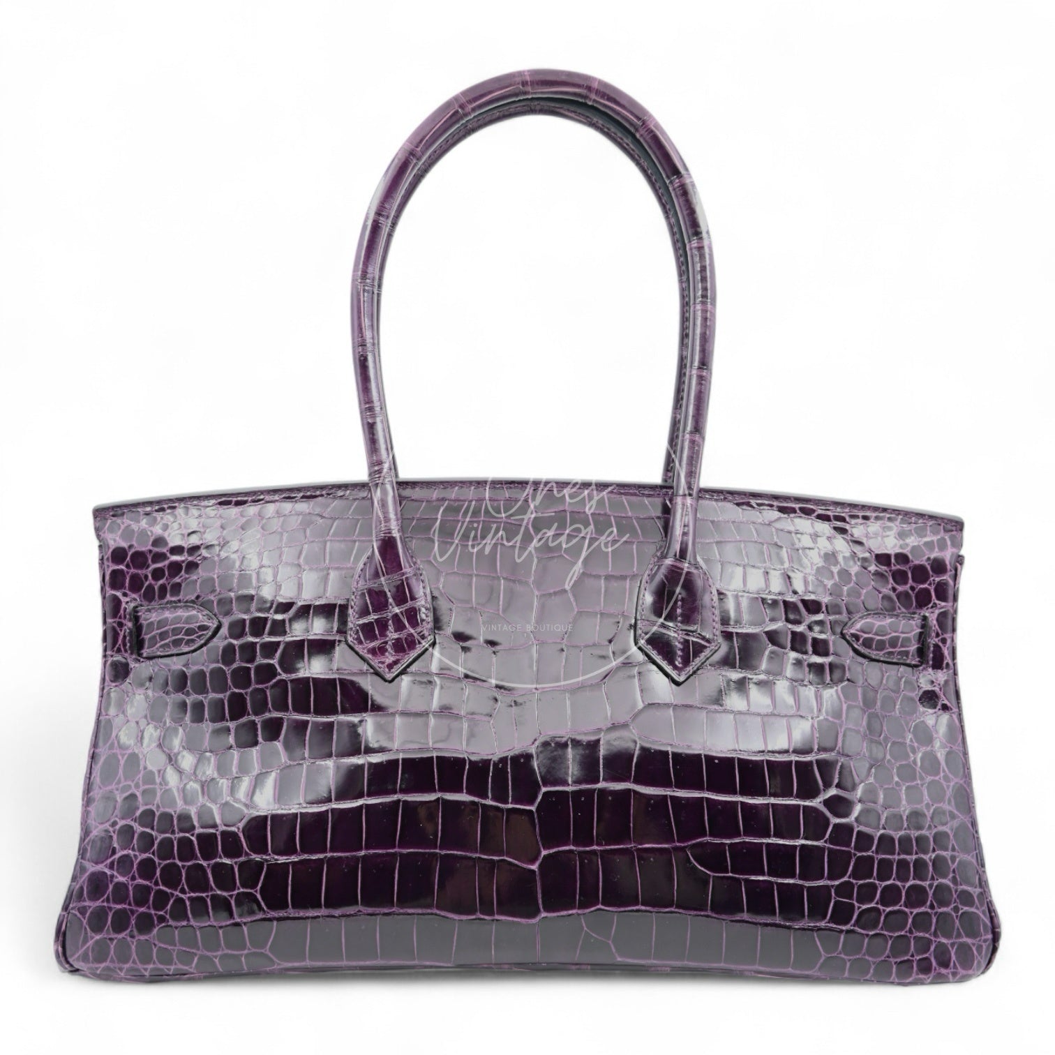 Hermes Shoulder Birkin Cassie Shiny Porosus Croco PHW Purple Stamp O