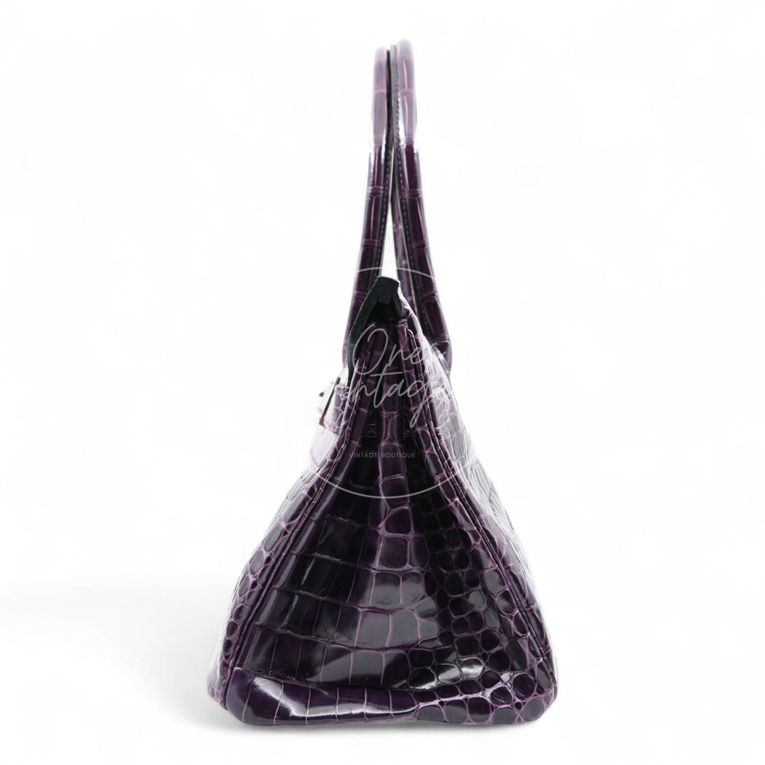 Hermes Shoulder Birkin Cassie Shiny Porosus Croco PHW Purple Stamp O