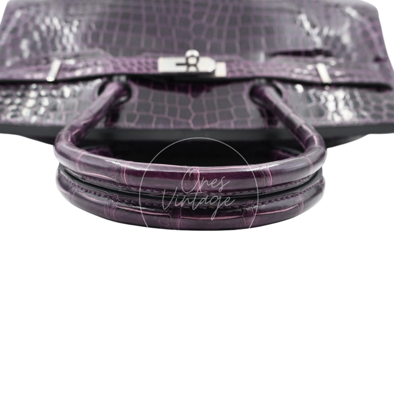 Hermes Shoulder Birkin Cassie Shiny Porosus Croco PHW Purple Stamp O