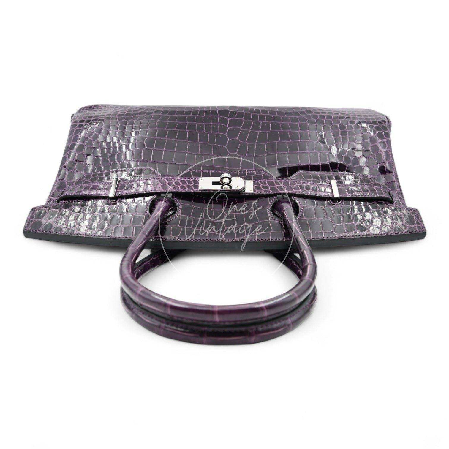 Hermes Shoulder Birkin Cassie Shiny Porosus Croco PHW Purple Stamp O