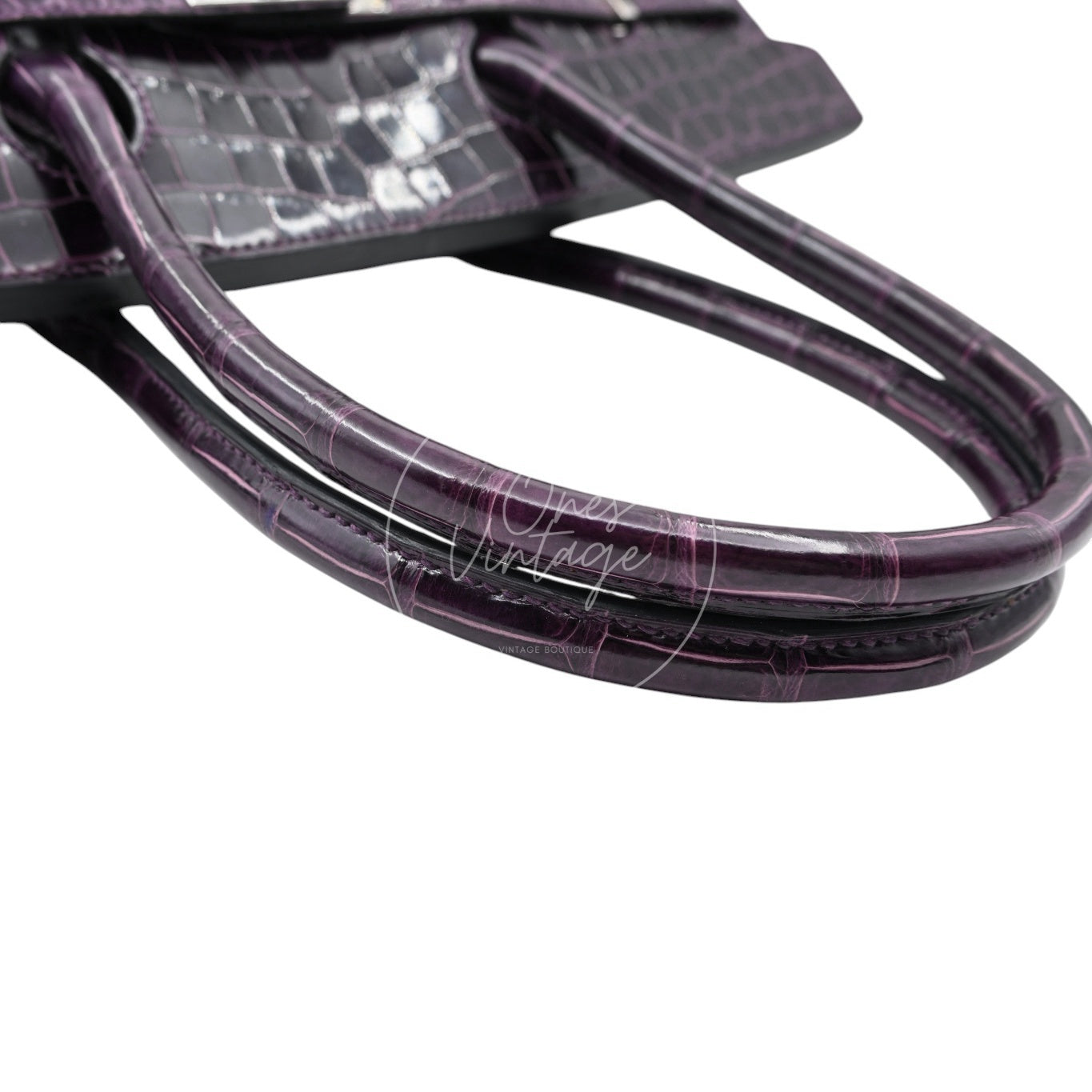 Hermes Shoulder Birkin Cassie Shiny Porosus Croco PHW Purple Stamp O