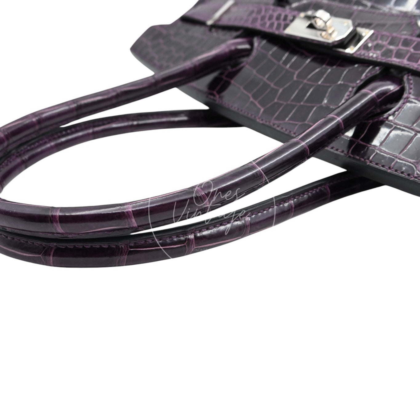 Hermes Shoulder Birkin Cassie Shiny Porosus Croco PHW Purple Stamp O