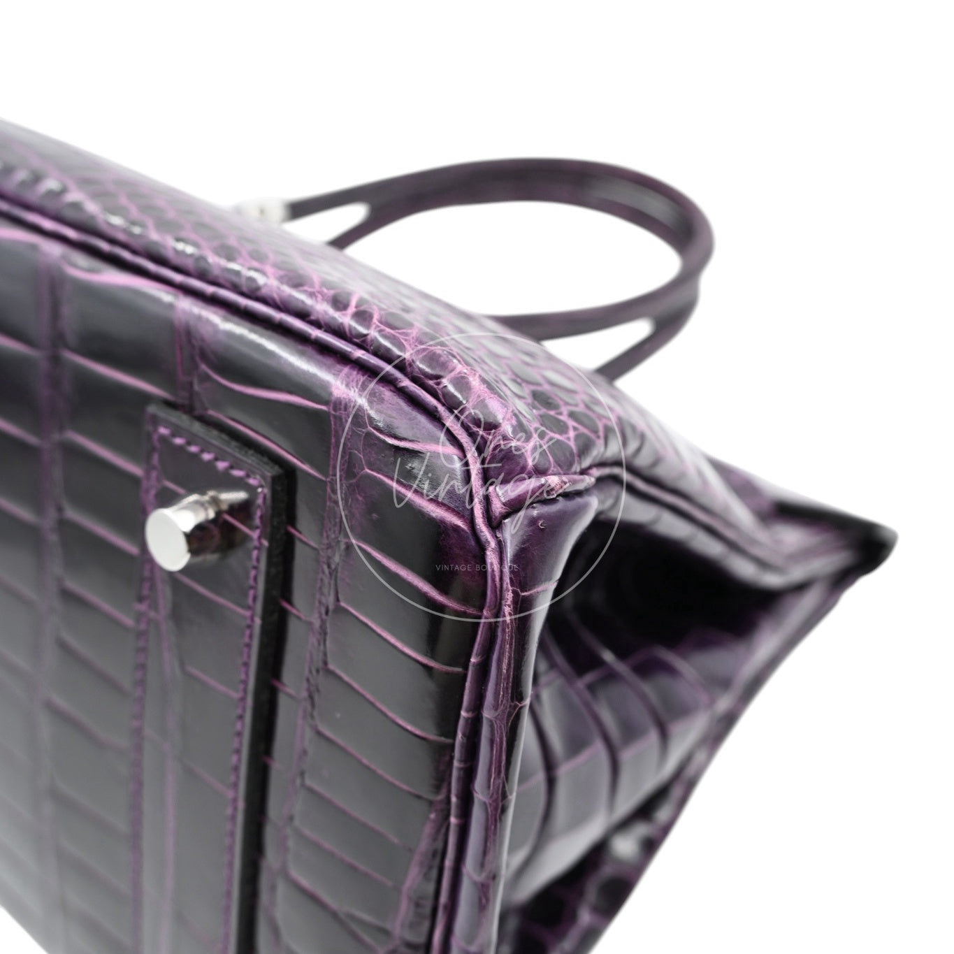Hermes Shoulder Birkin Cassie Shiny Porosus Croco PHW Purple Stamp O