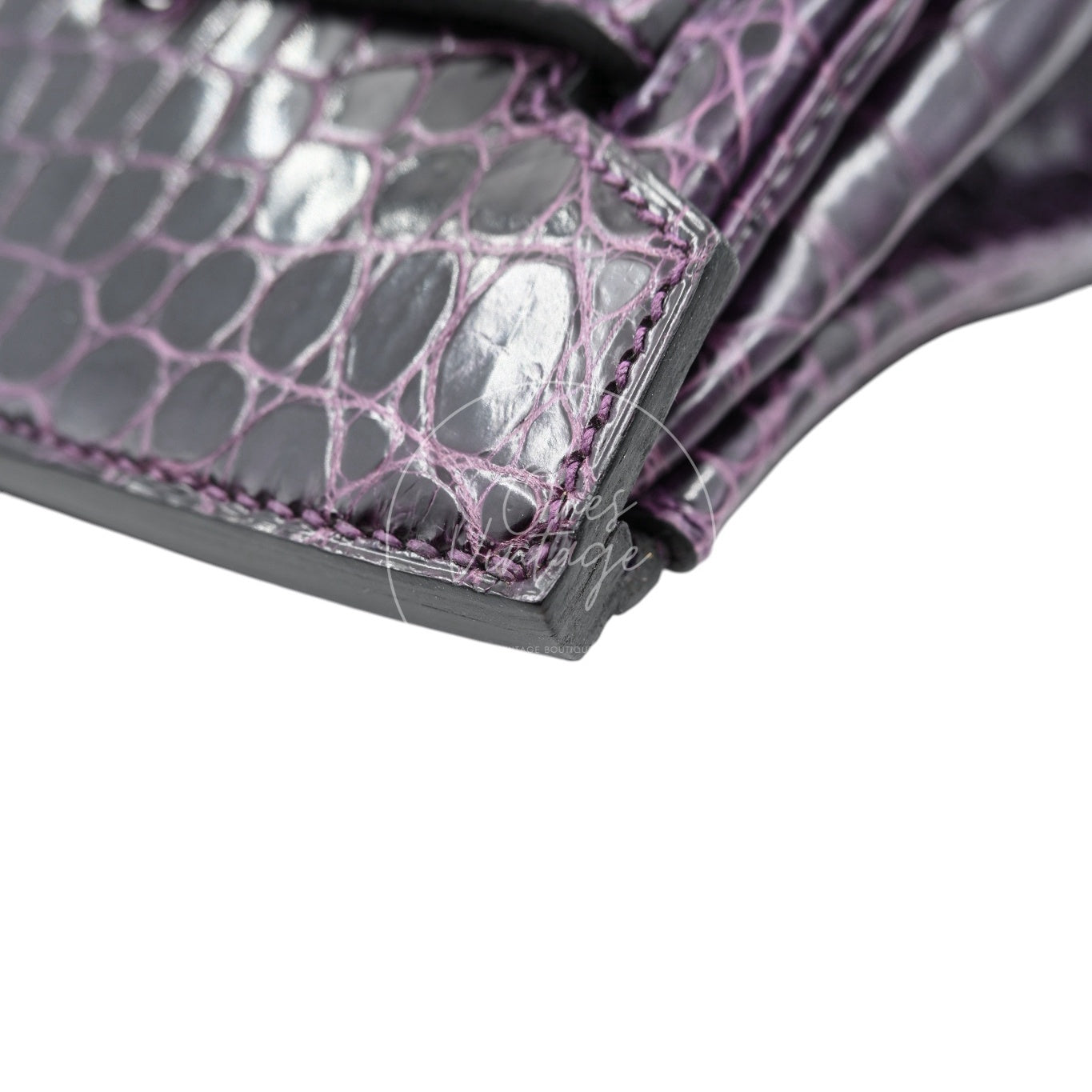 Hermes Shoulder Birkin Cassie Shiny Porosus Croco PHW Purple Stamp O