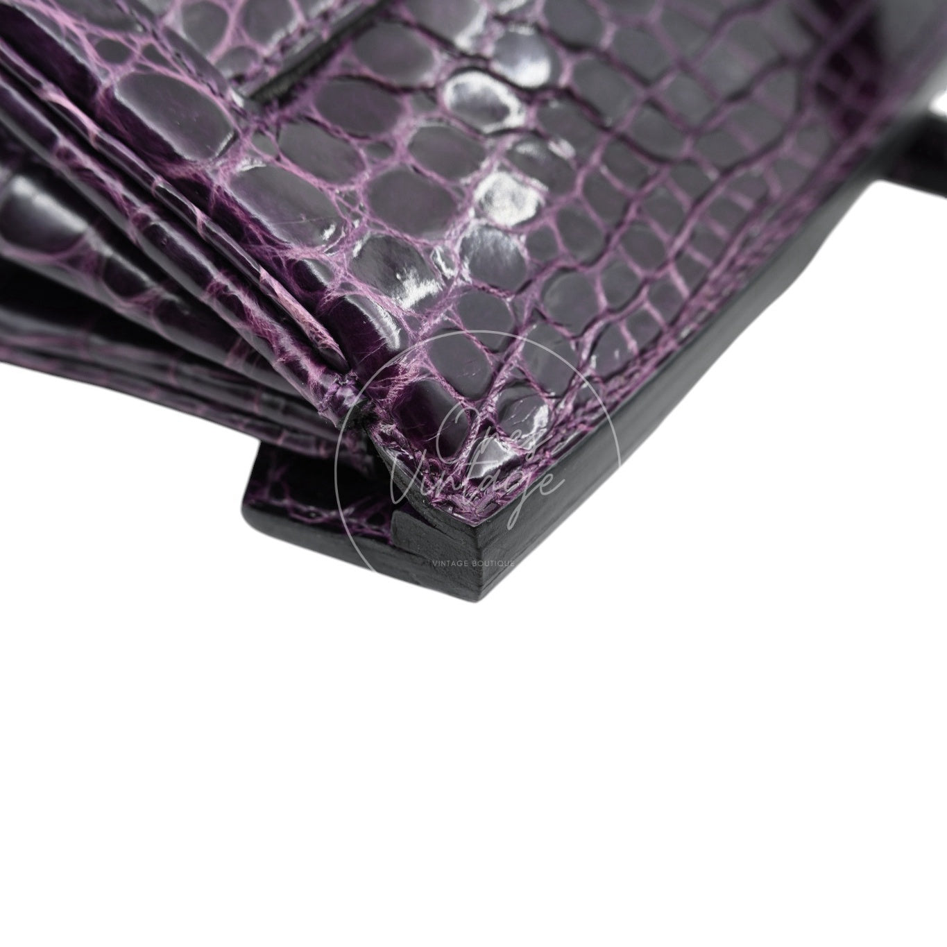 Hermes Shoulder Birkin Cassie Shiny Porosus Croco PHW Purple Stamp O