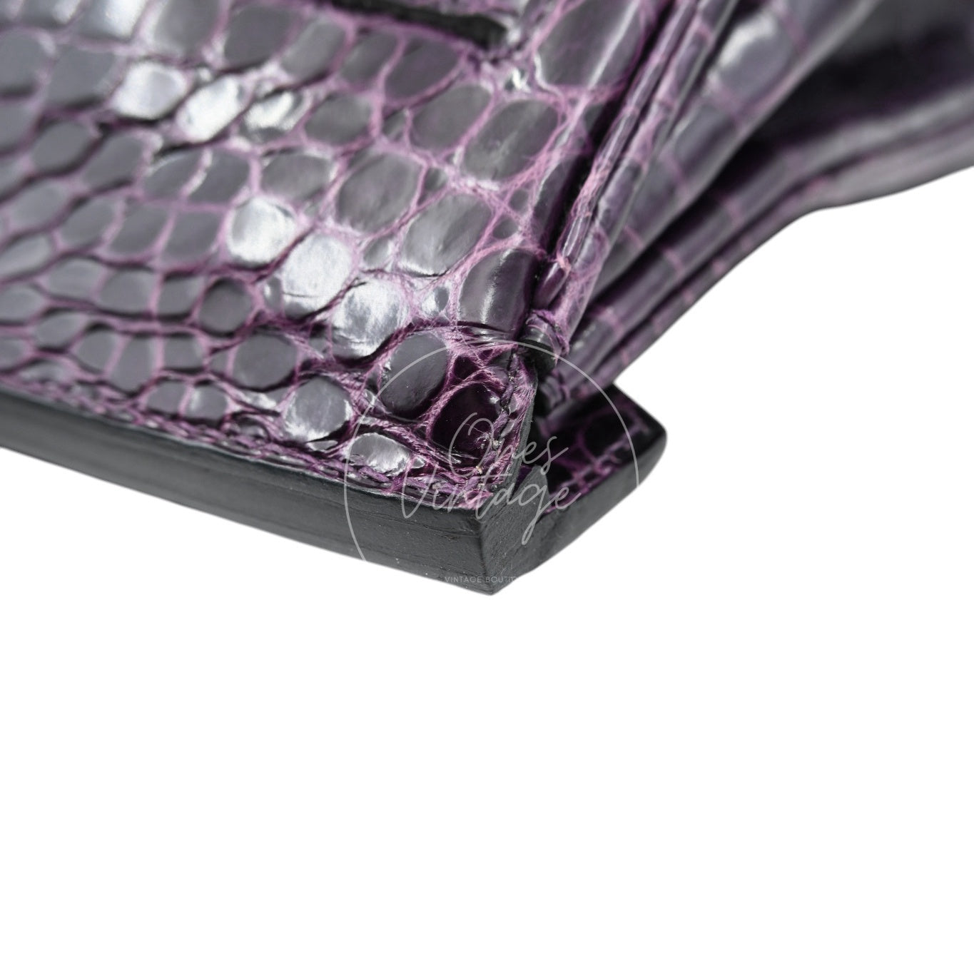 Hermes Shoulder Birkin Cassie Shiny Porosus Croco PHW Purple Stamp O
