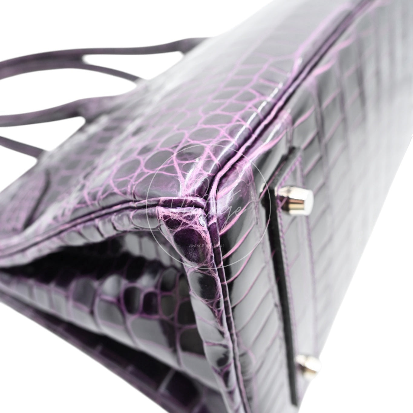 Hermes Shoulder Birkin Cassie Shiny Porosus Croco PHW Purple Stamp O
