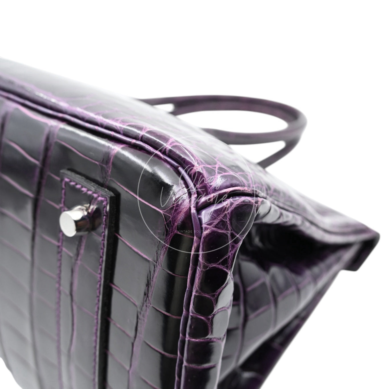 Hermes Shoulder Birkin Cassie Shiny Porosus Croco PHW Purple Stamp O
