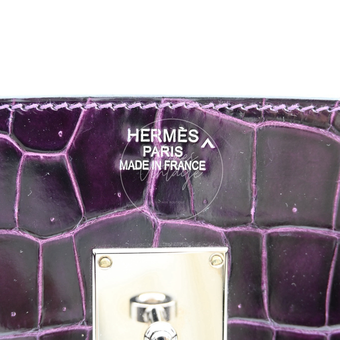 Hermes Shoulder Birkin Cassie Shiny Porosus Croco PHW Purple Stamp O