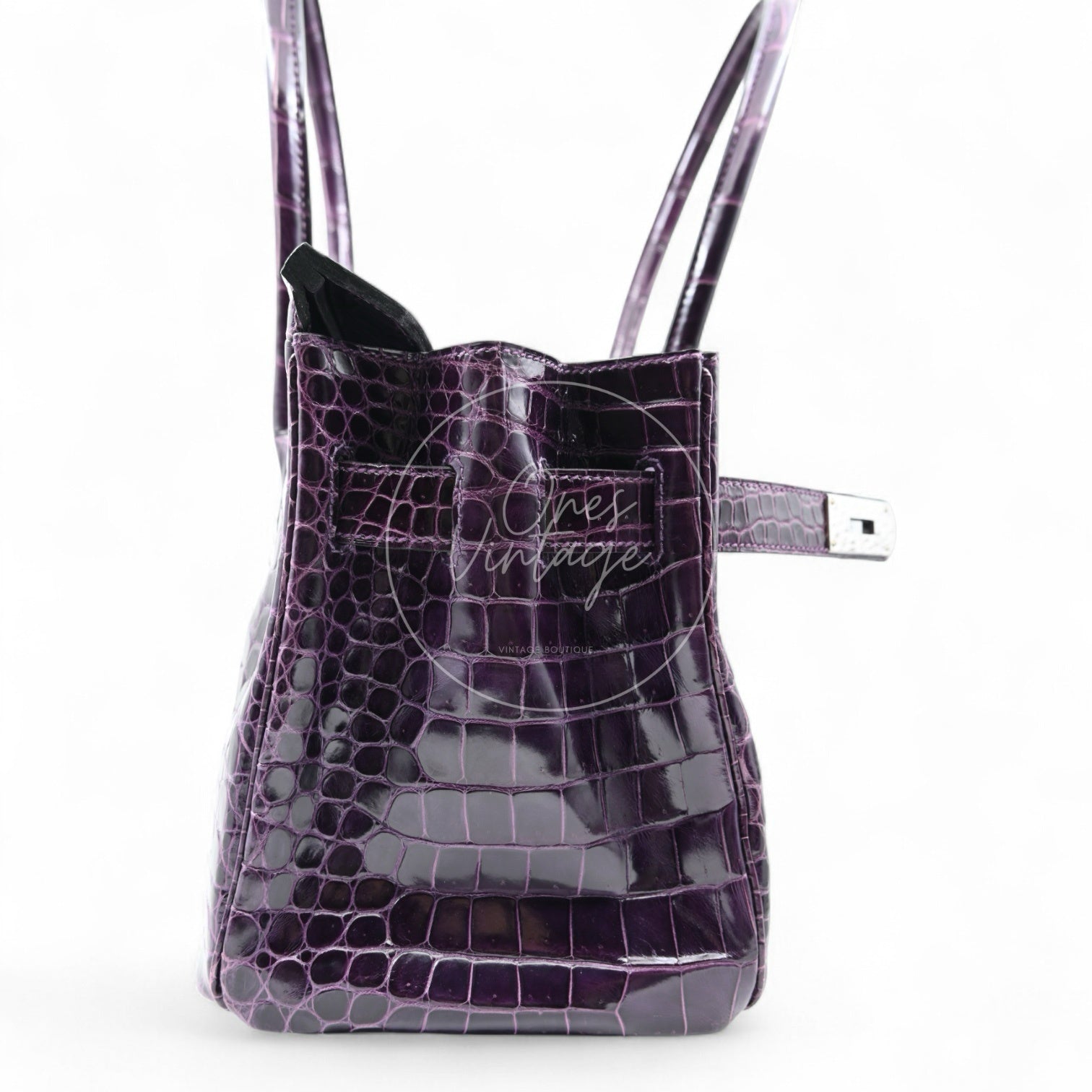 Hermes Shoulder Birkin Cassie Shiny Porosus Croco PHW Purple Stamp O