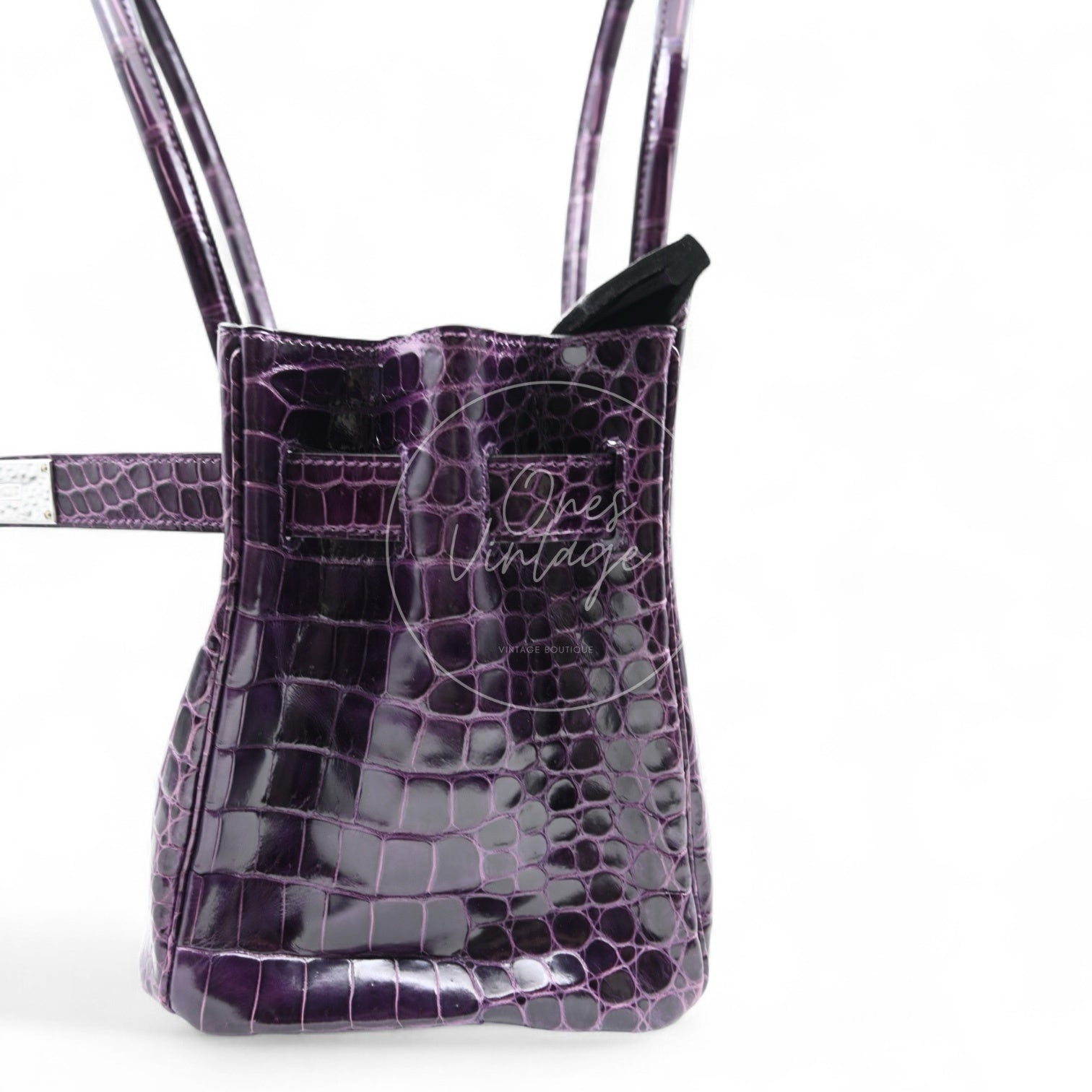 Hermes Shoulder Birkin Cassie Shiny Porosus Croco PHW Purple Stamp O
