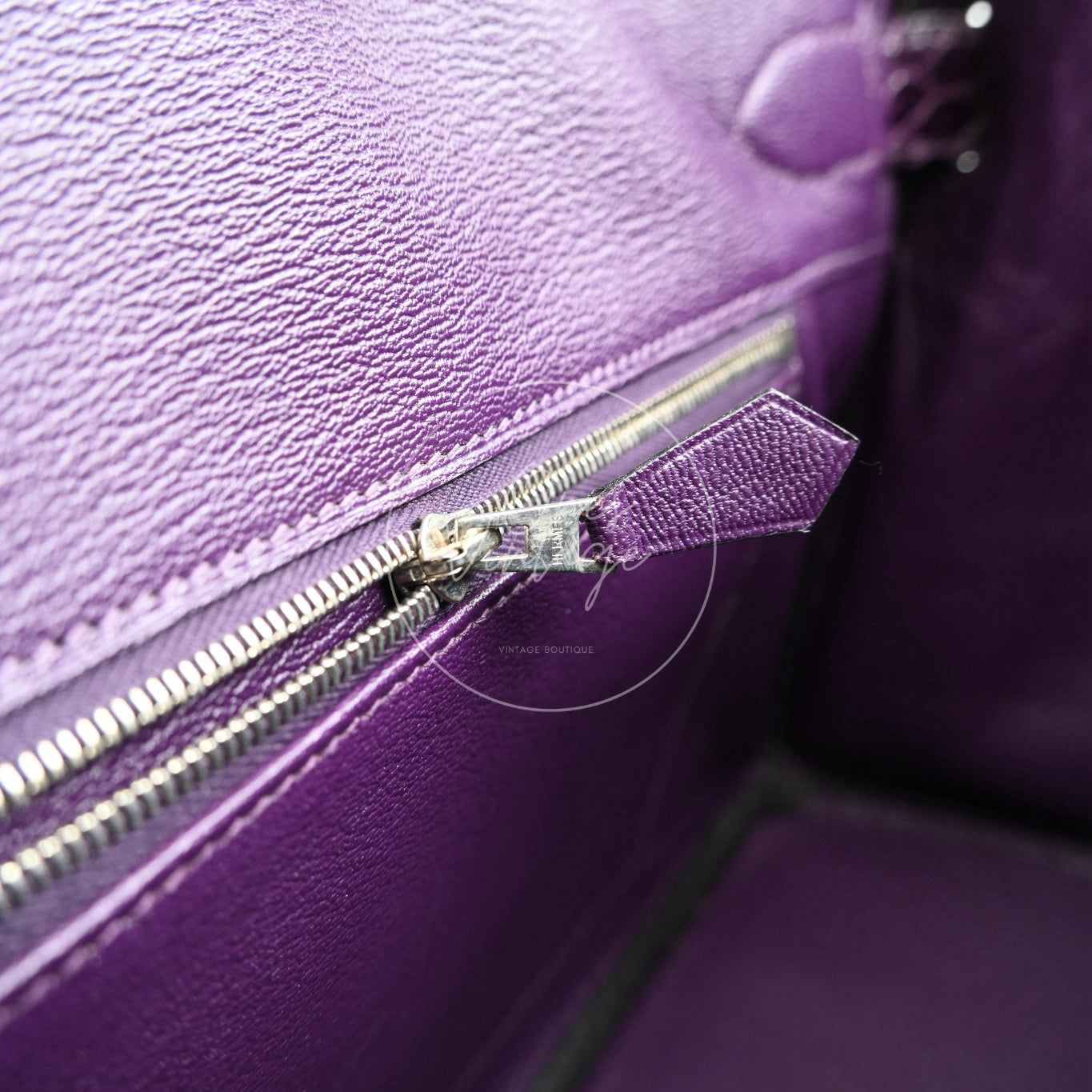 Hermes Shoulder Birkin Cassie Shiny Porosus Croco PHW Purple Stamp O