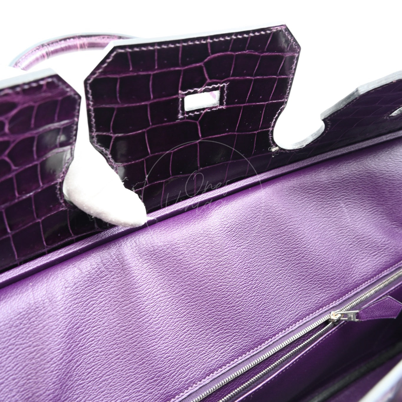 Hermes Shoulder Birkin Cassie Shiny Porosus Croco PHW Purple Stamp O