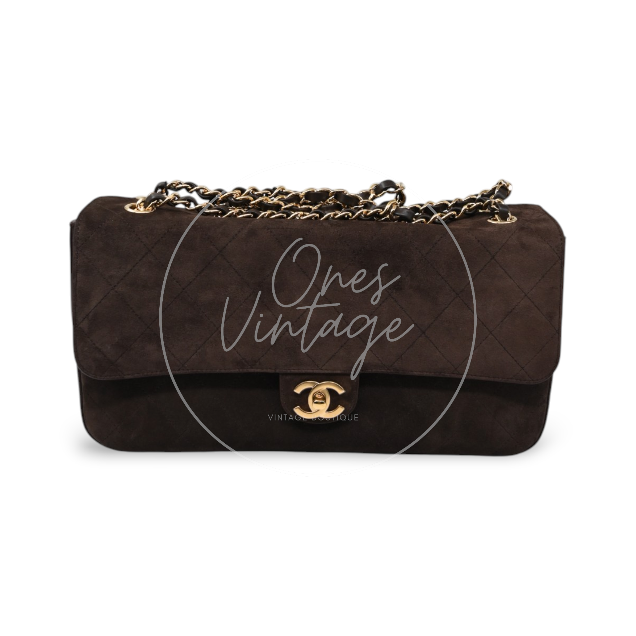 Chanel Maxi Flap Bag 32cm Suede GHW Dark Brown Series NU