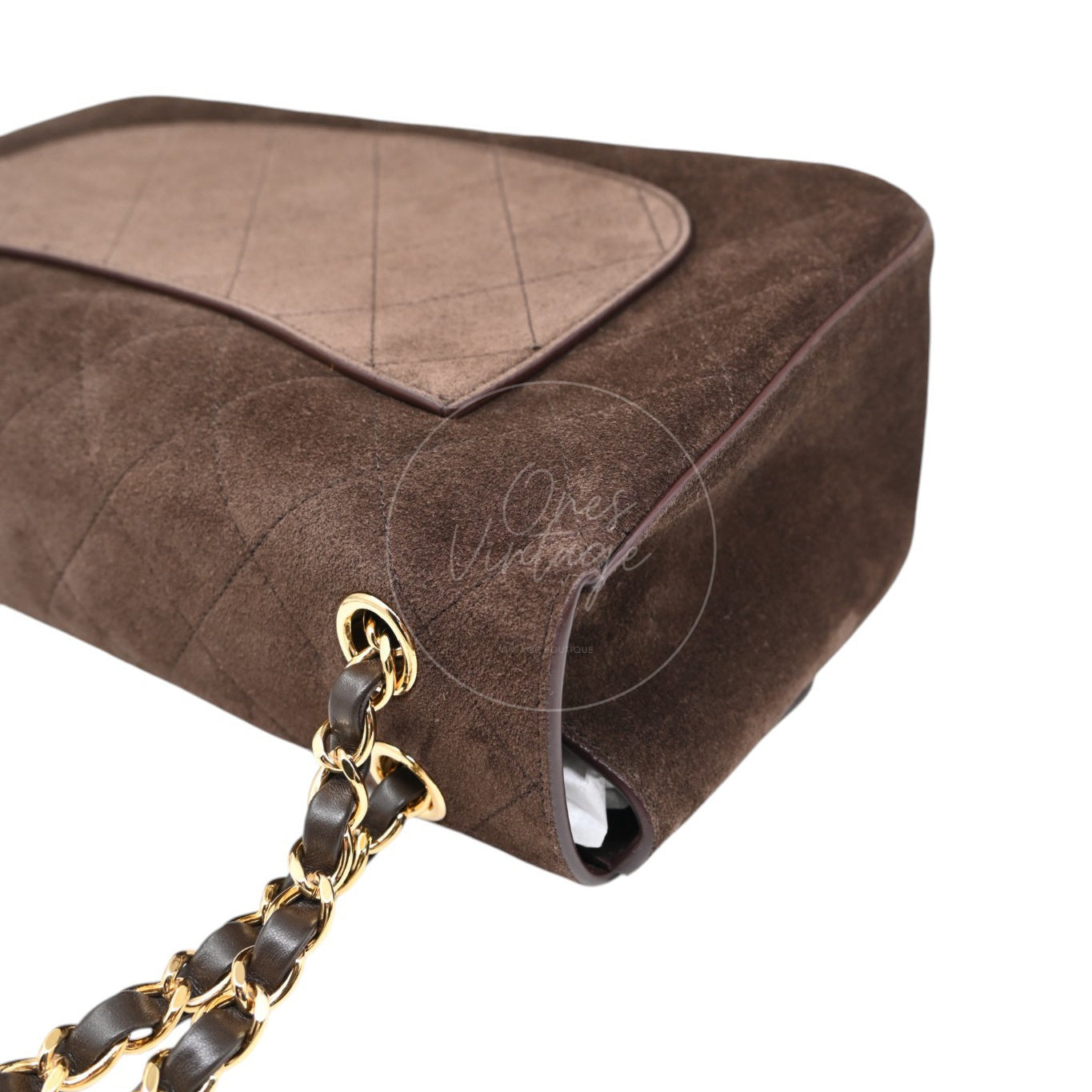 Chanel Maxi Flap Bag 32cm Suede GHW Dark Brown Series NU