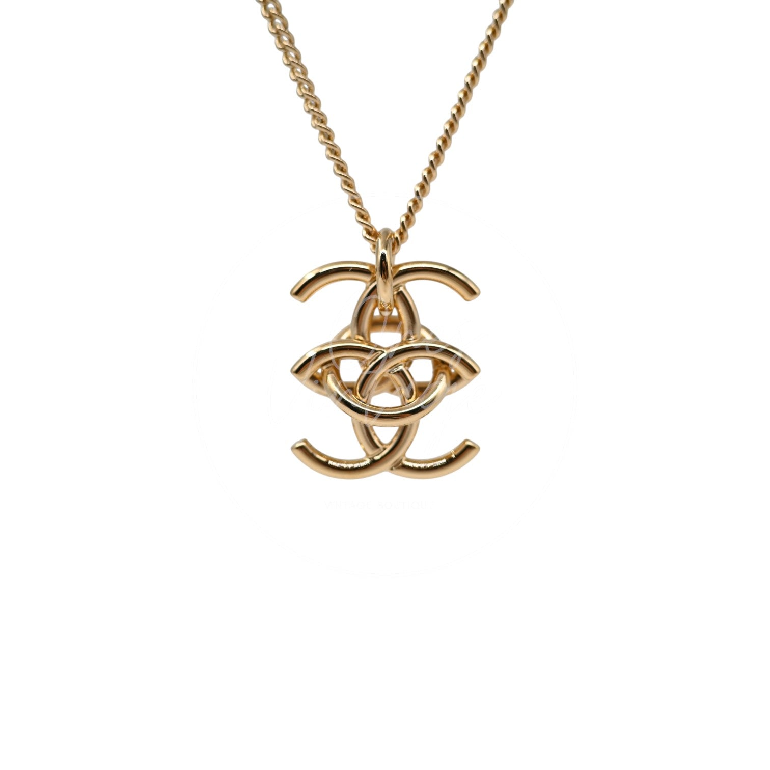Chanel Interlocking CC Pendant Necklace GHW Gold 26A