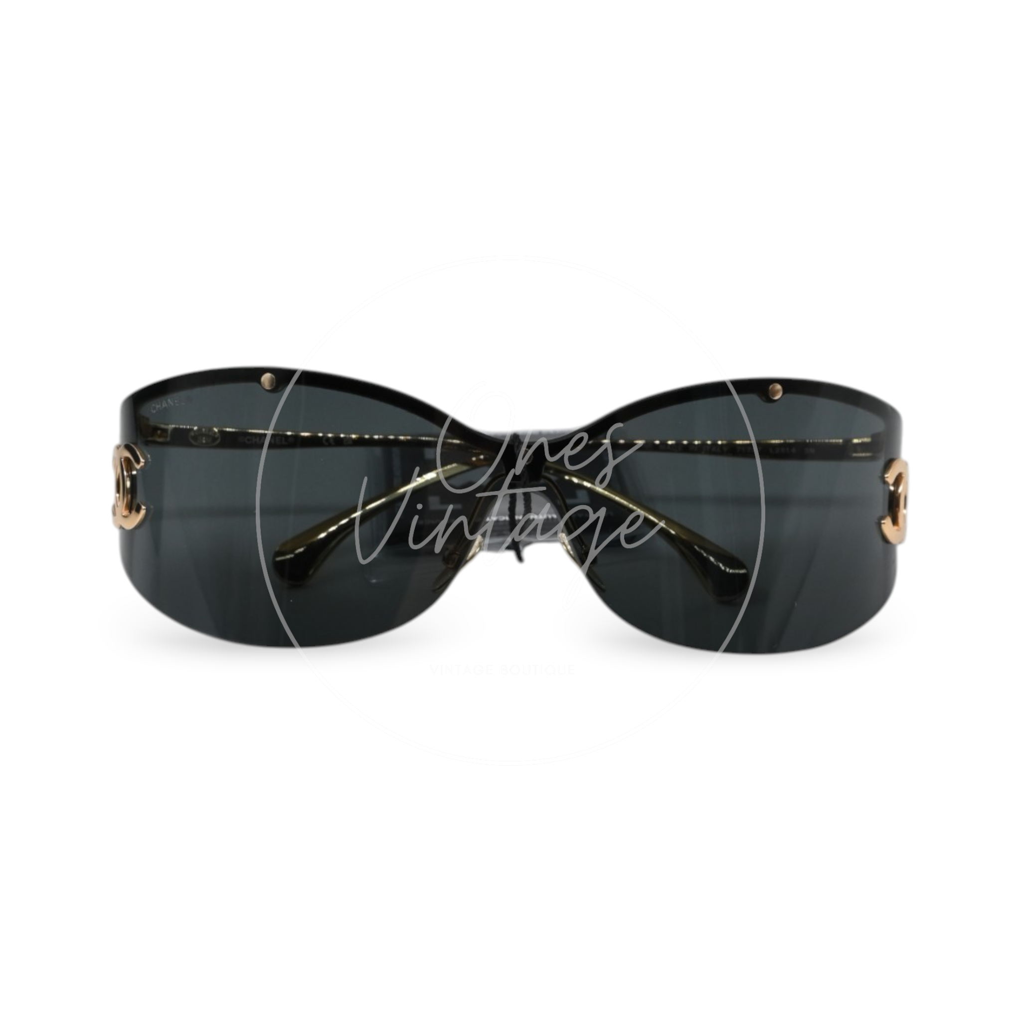 Chanel Sunglasses Gold-Tone Metal Frame Black Gold 26M