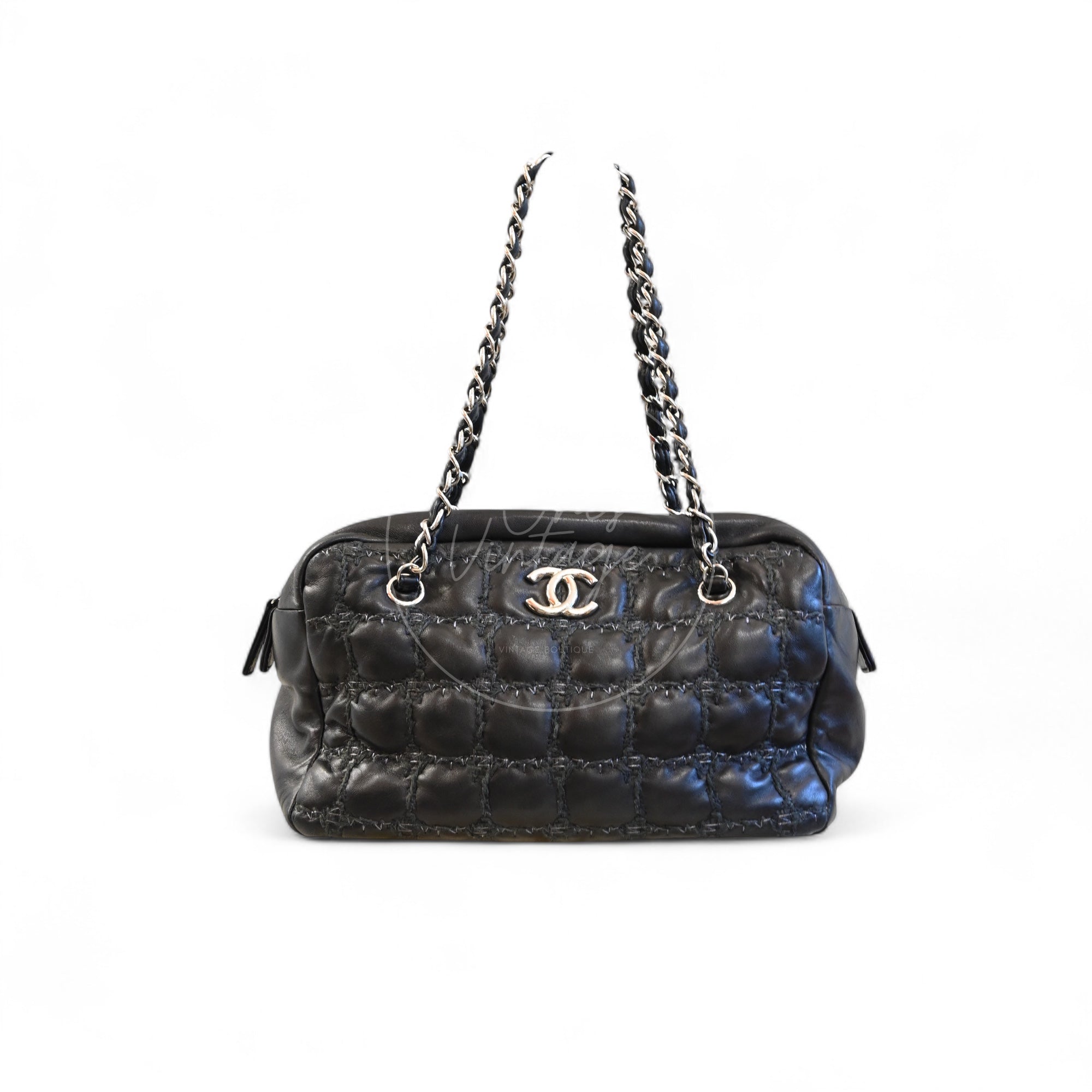 Chanel Tweed On Square Stitch Bubble Bag SHW Black Series 12