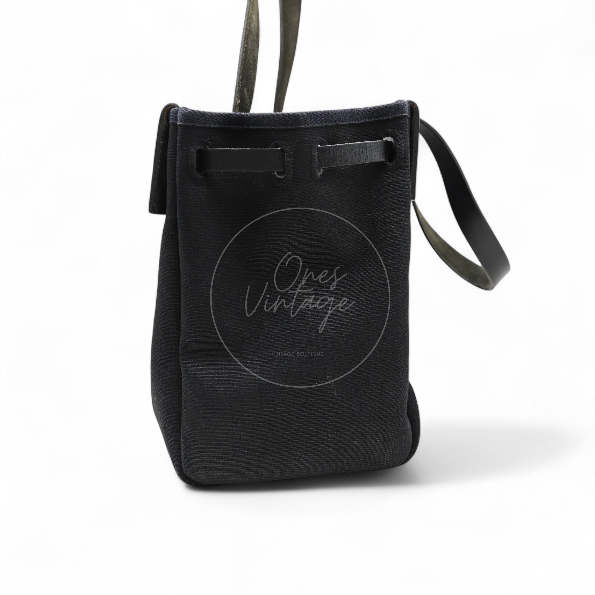 Hermes Herbag Cabas GM Swift Canvas PHW Black Square C