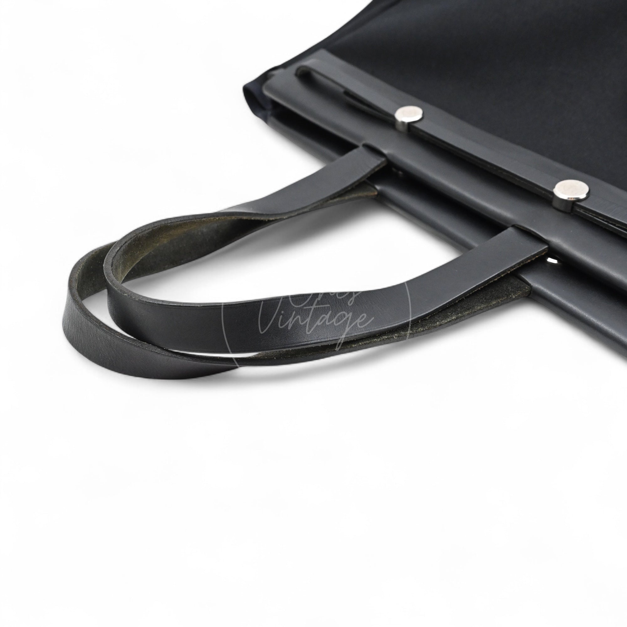 Hermes Herbag Cabas GM Swift Canvas PHW Black Square C