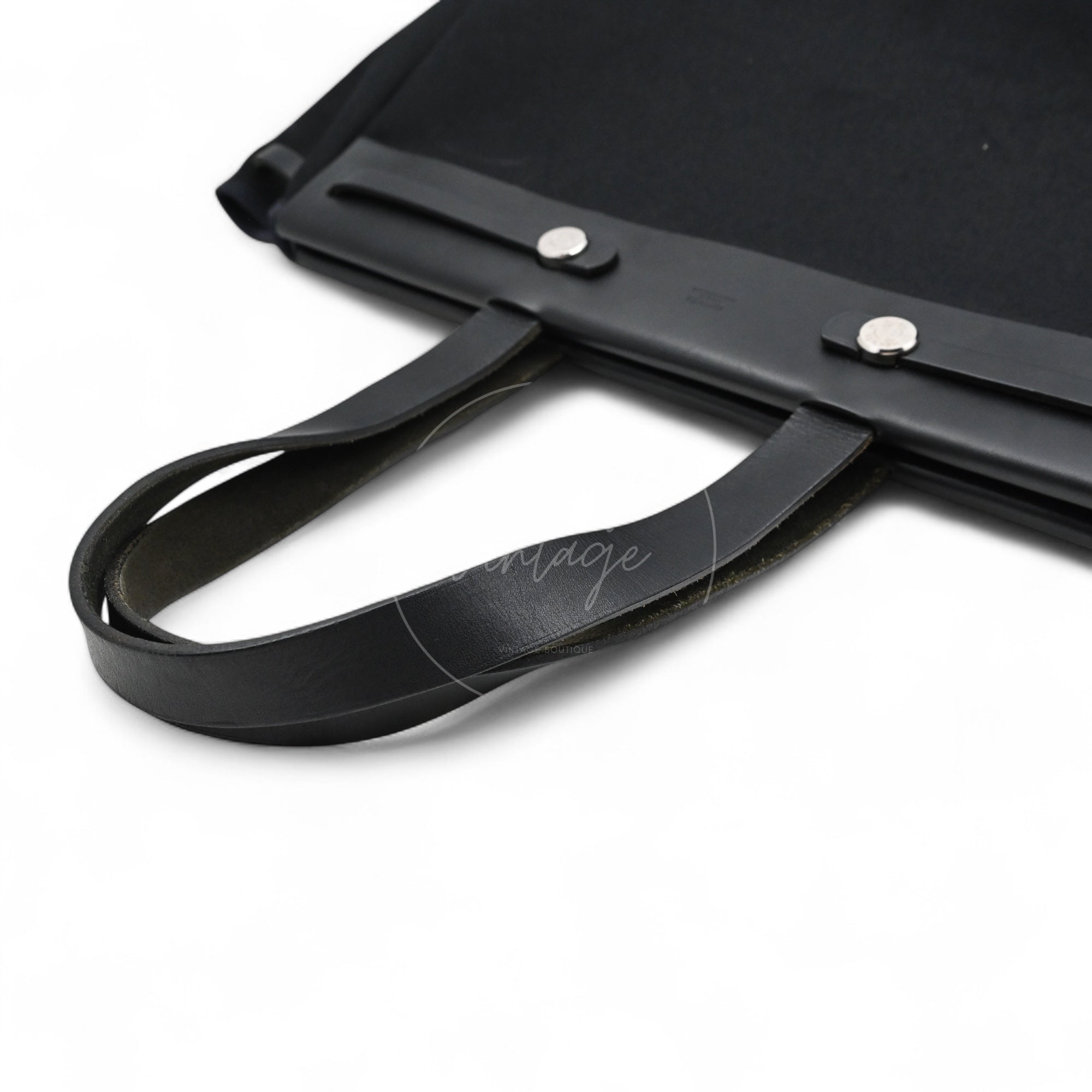 Hermes Herbag Cabas GM Swift Canvas PHW Black Square C