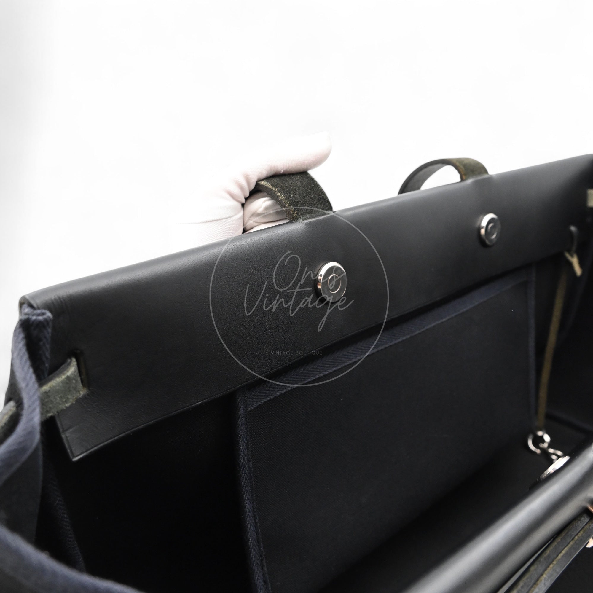 Hermes Herbag Cabas GM Swift Canvas PHW Black Square C