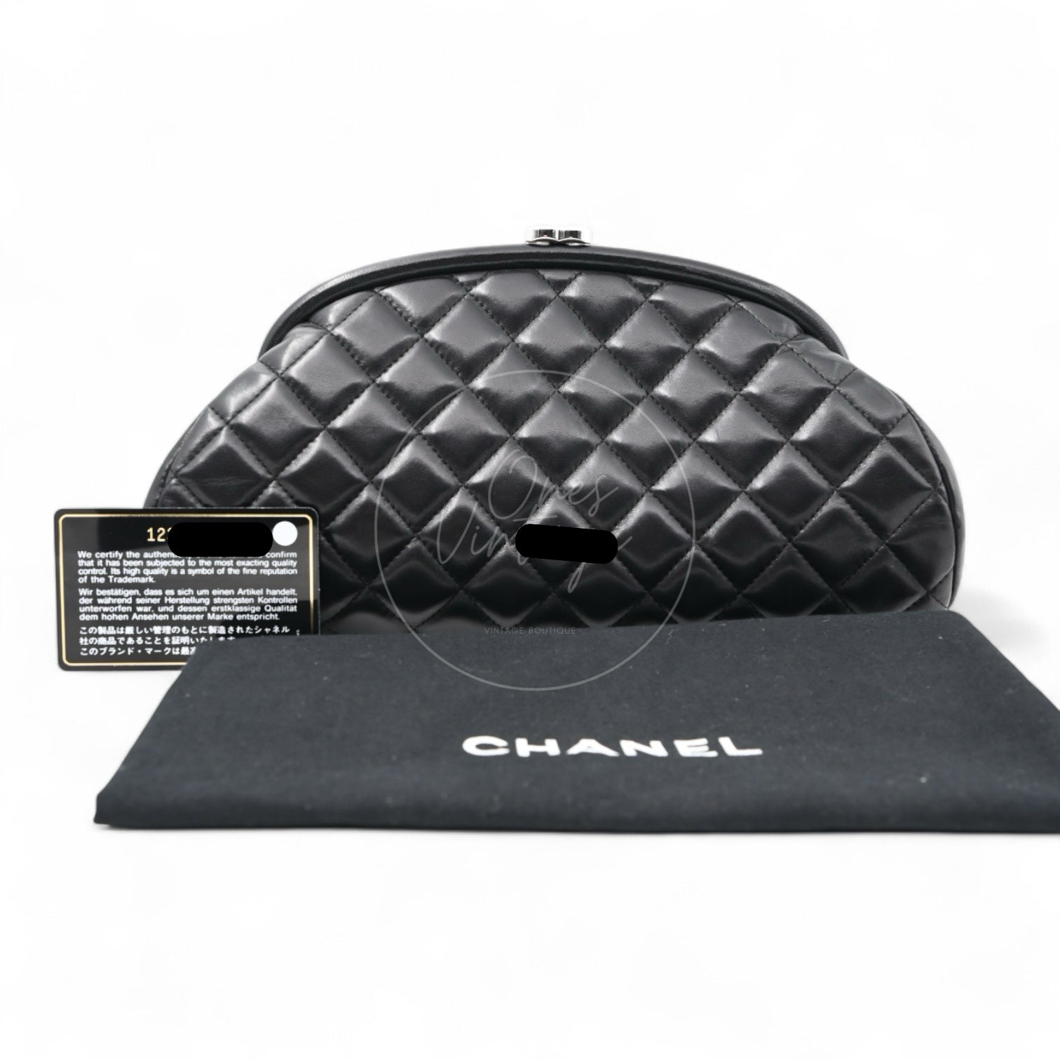Chanel Quilted Timeless Kisslock Clutch Lambskin Bag SHW Black Series 12
