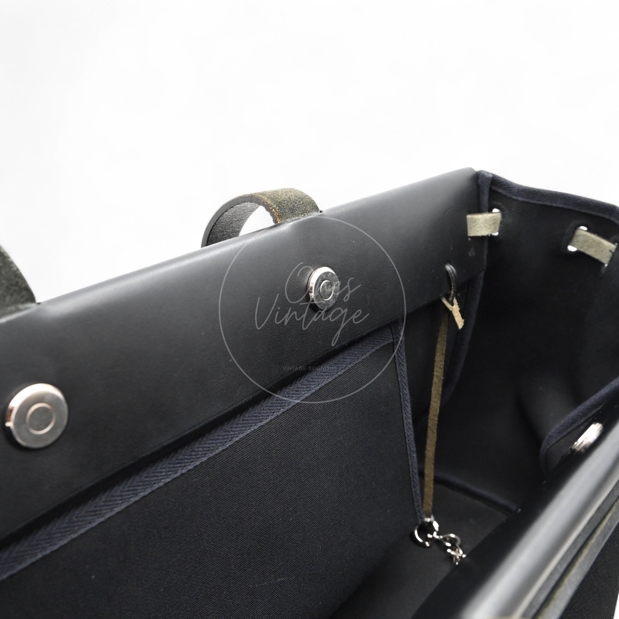 Hermes Herbag Cabas GM Swift Canvas PHW Black Square C