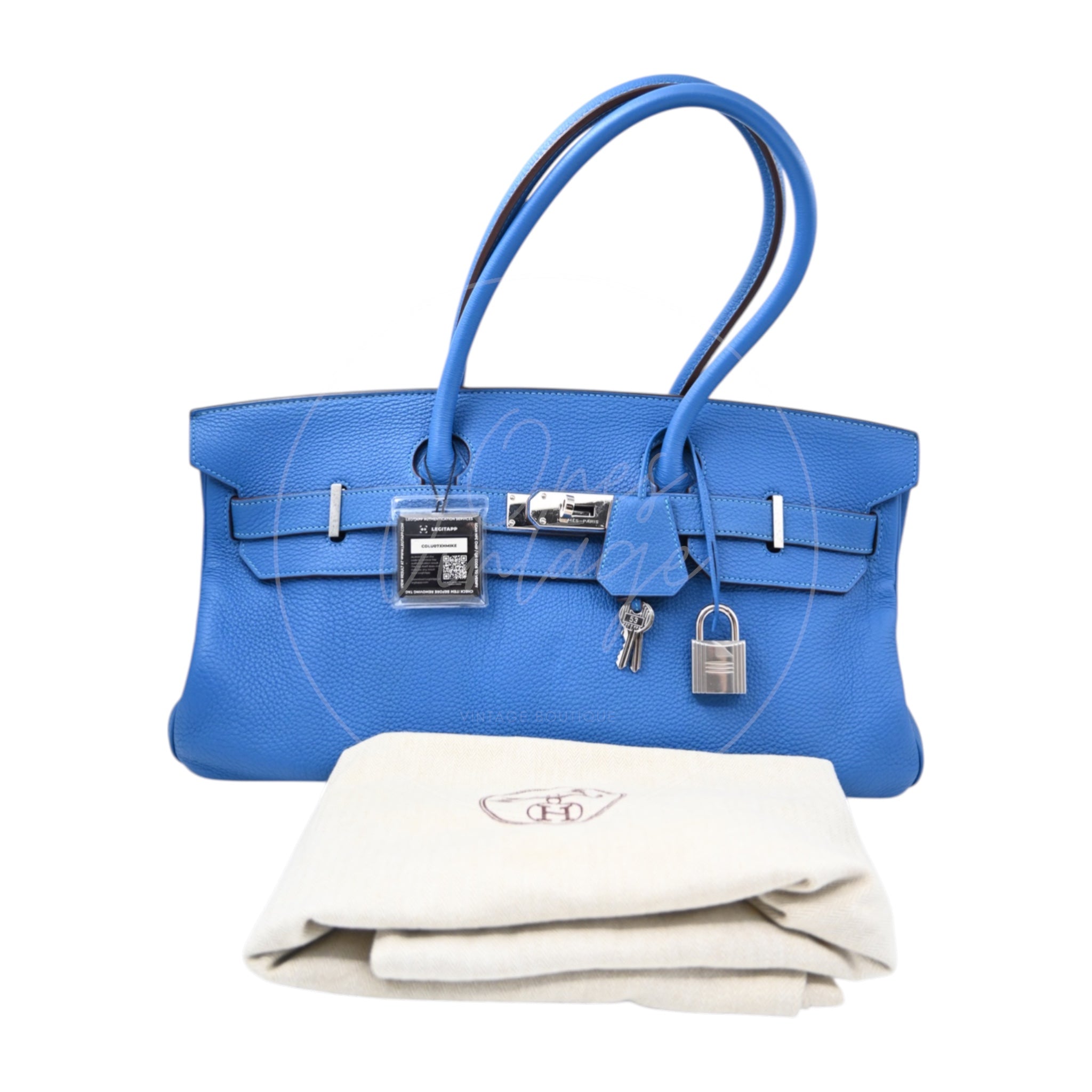 Hermes Shoulder Birkin Togo PHW Blue Royal Square O