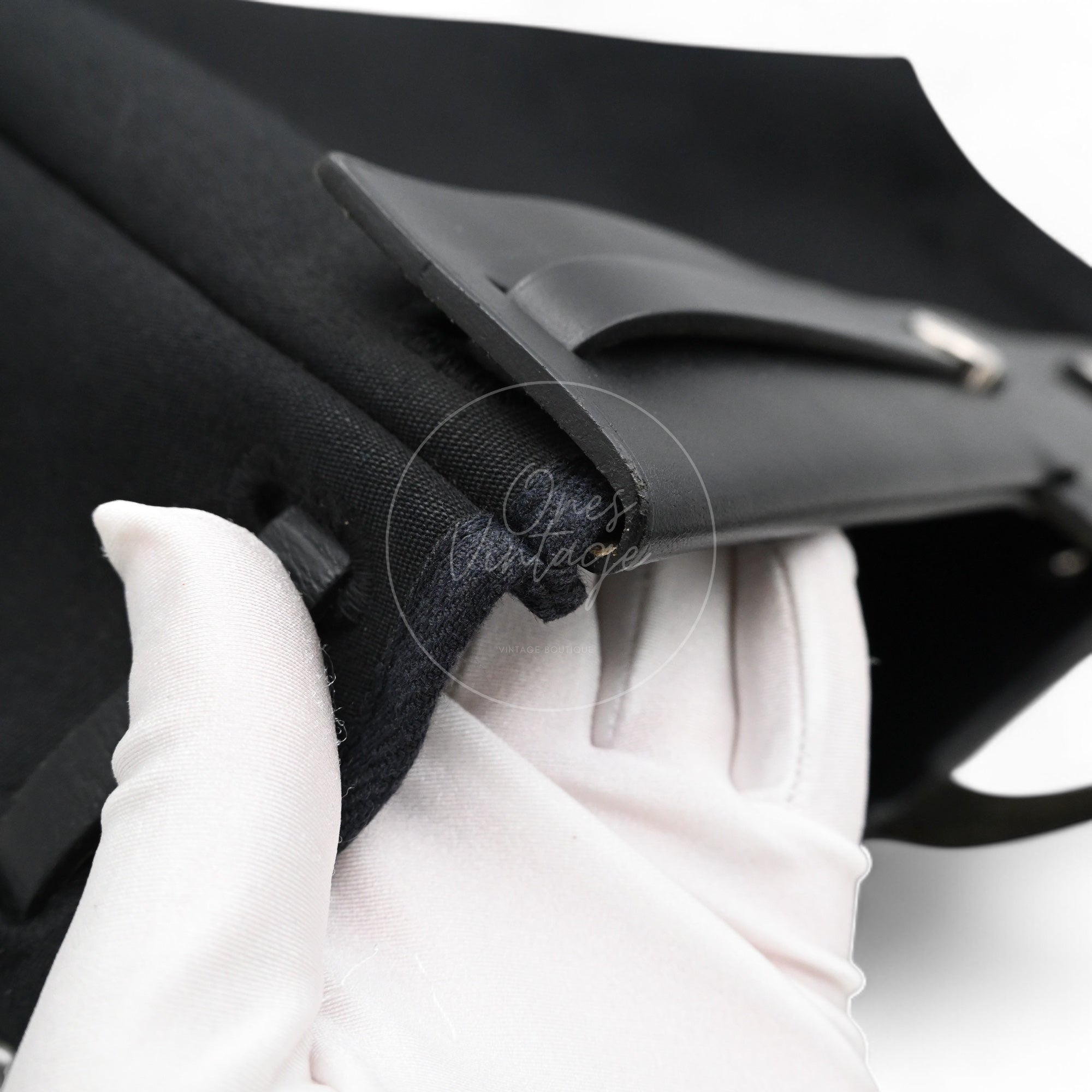 Hermes Herbag Cabas GM Swift Canvas PHW Black Square C