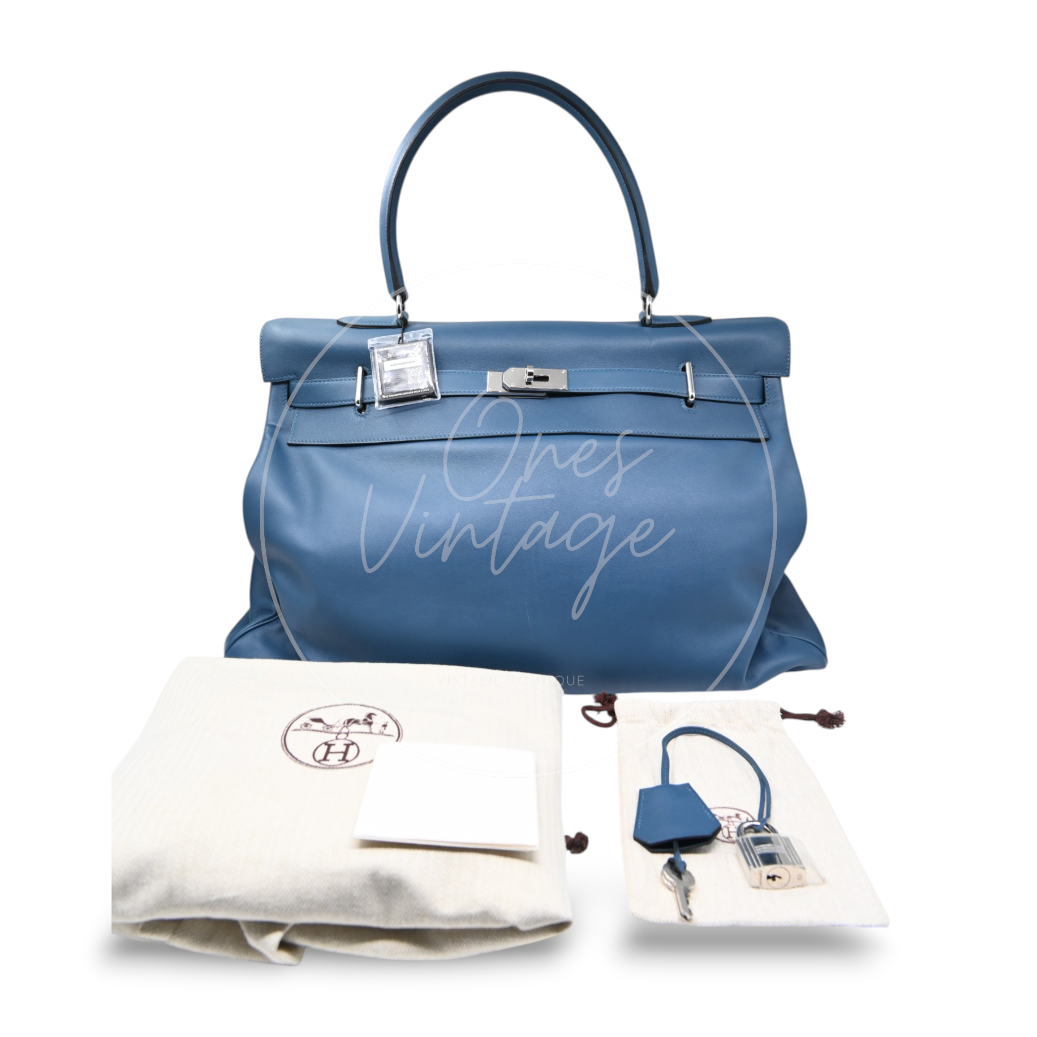 Hermes Kelly Relax 50 PWH Blue Square P